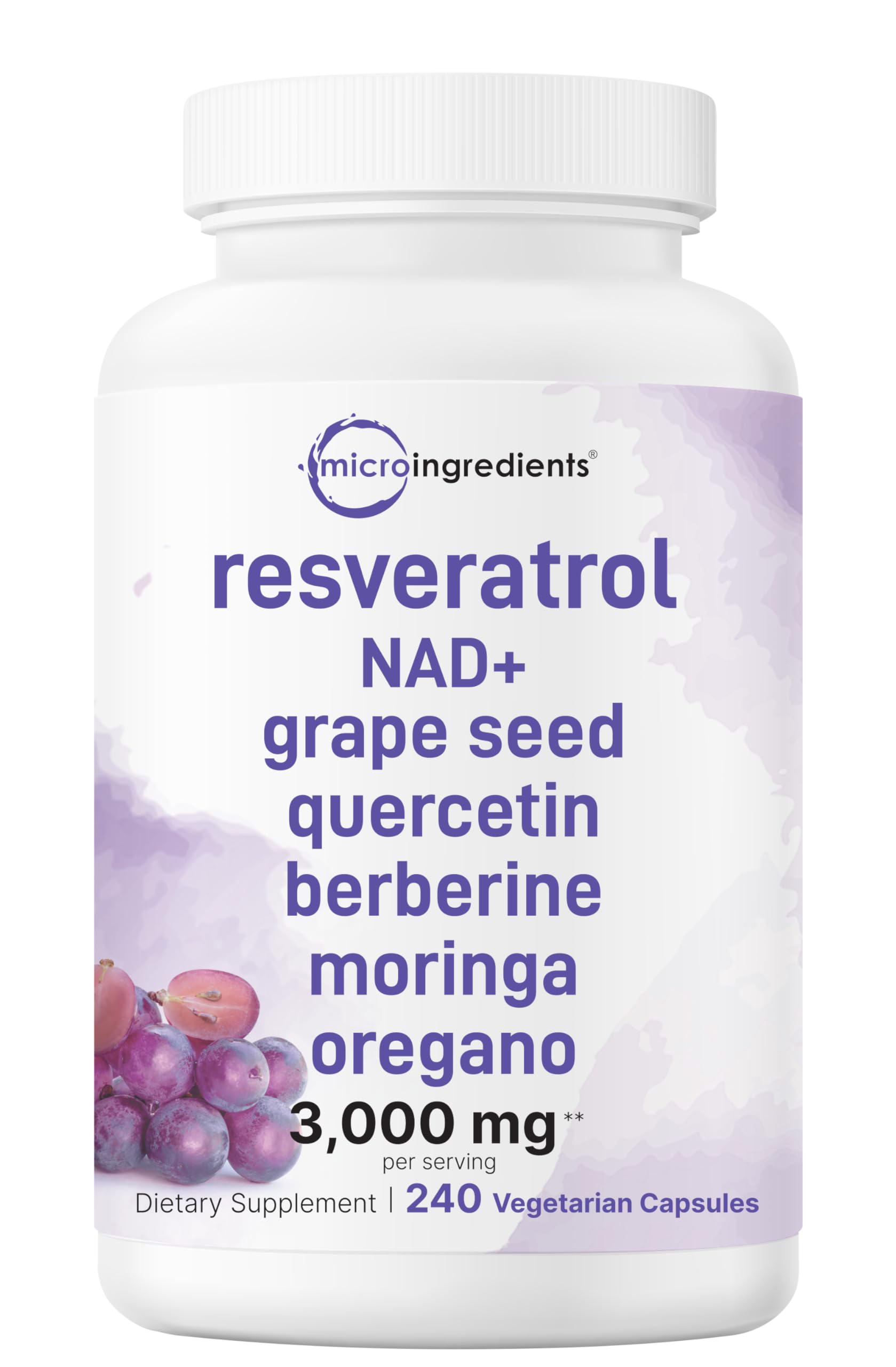 Micro Ingredients Resveratrol NAD Complex bottle with vegan capsules for daily antioxidant support.