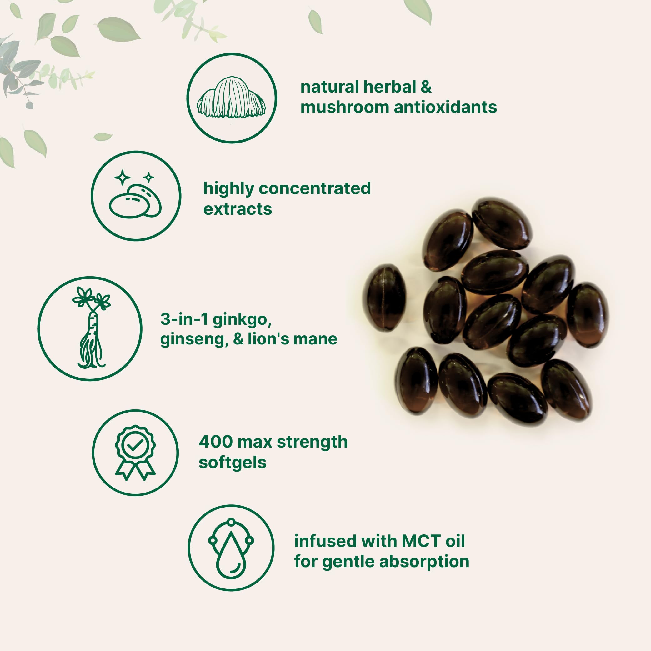 Micro Ingredients softgels closeup shows smooth, oil-infused capsules.