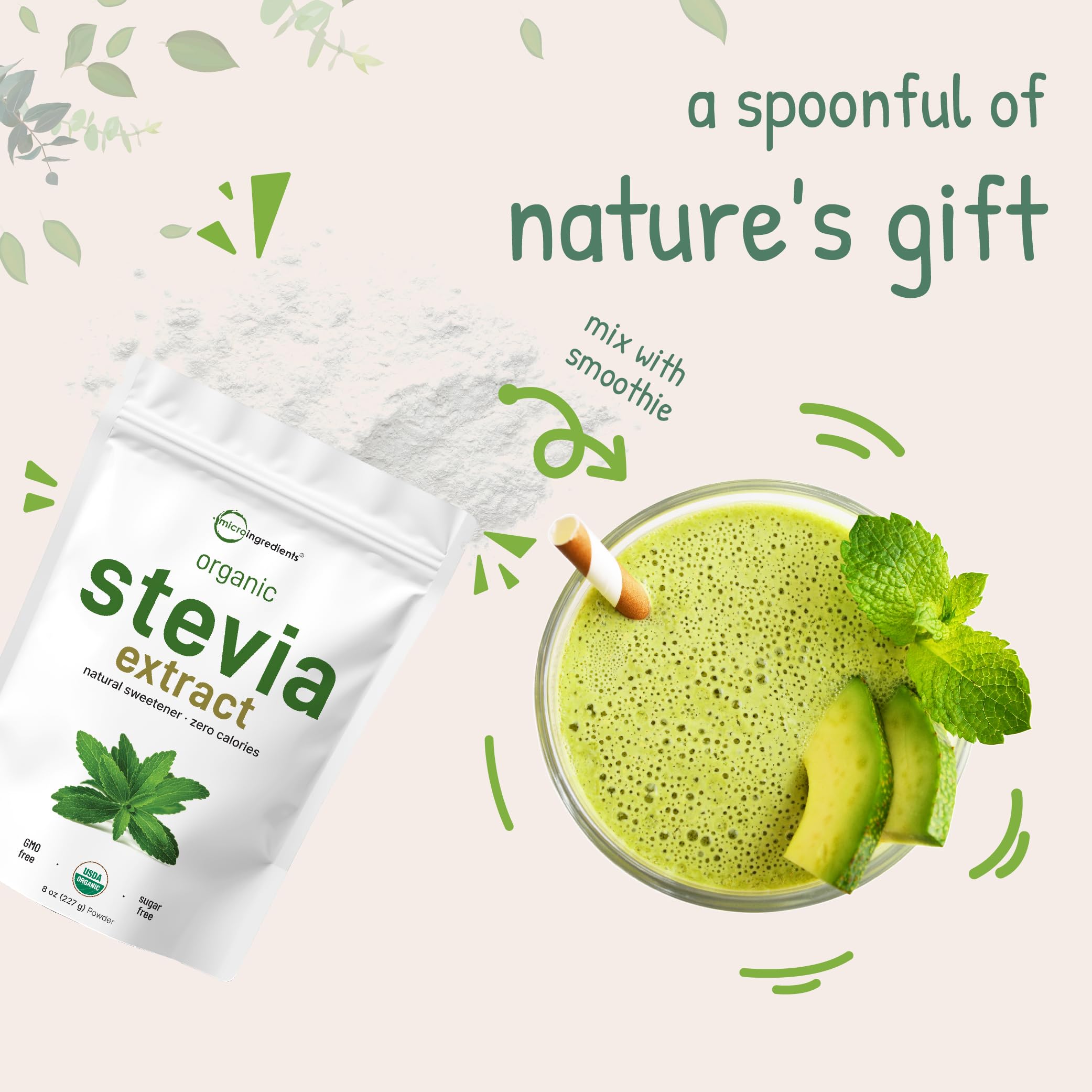 Micro Ingredients stevia bottle packaging for convenient daily use