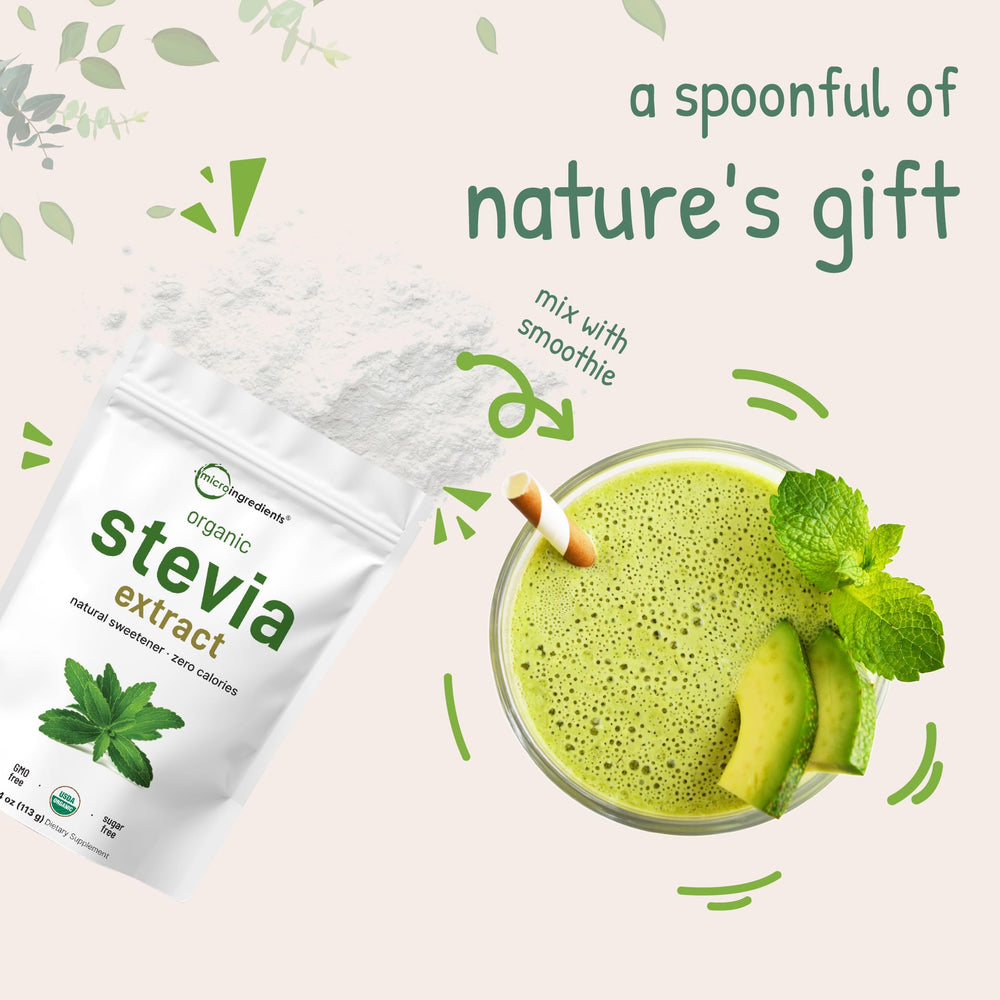 Micro Ingredients stevia powder compact tub—reliable daily use.