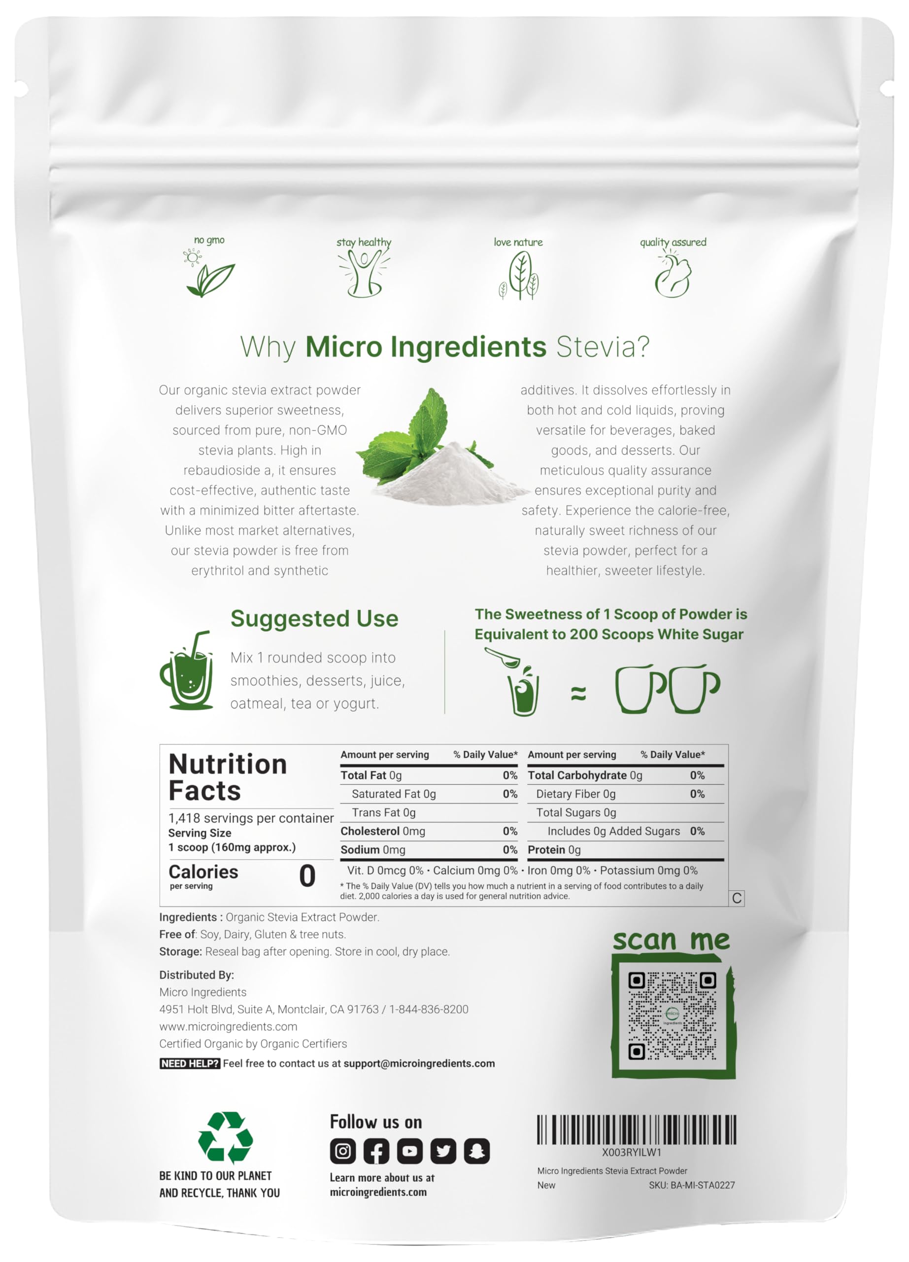 Micro Ingredients Stevia powder showing reduced bitter aftertaste in flavor tests