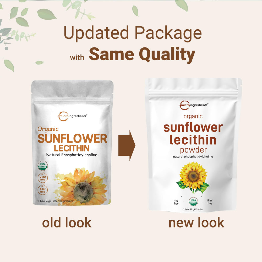 Cold-pressed sunflower lecithin powder packaging showing smooth texture
