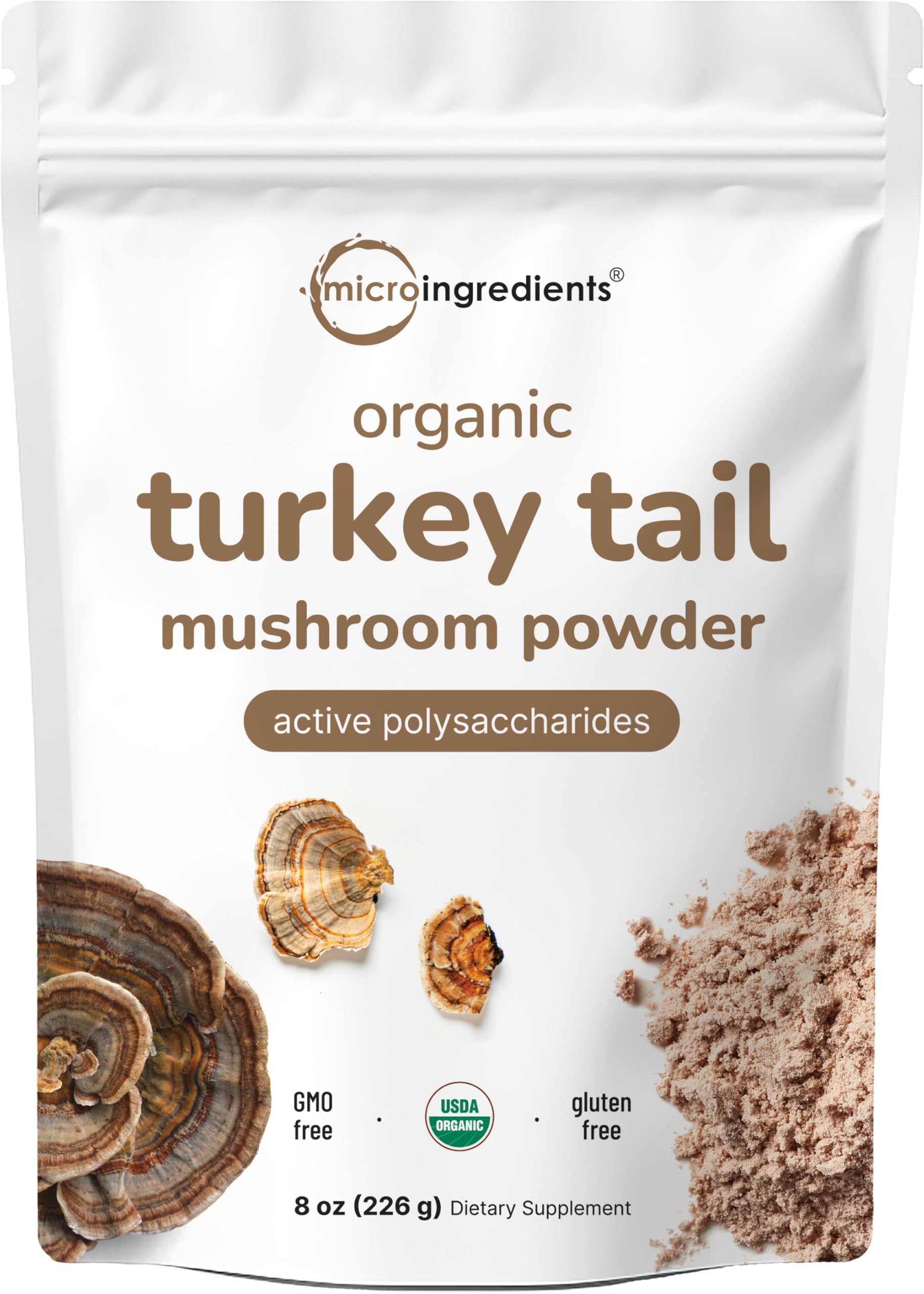 Micro Ingredients Turkey Tail Powder container shows 50:1 extract quality for daily use