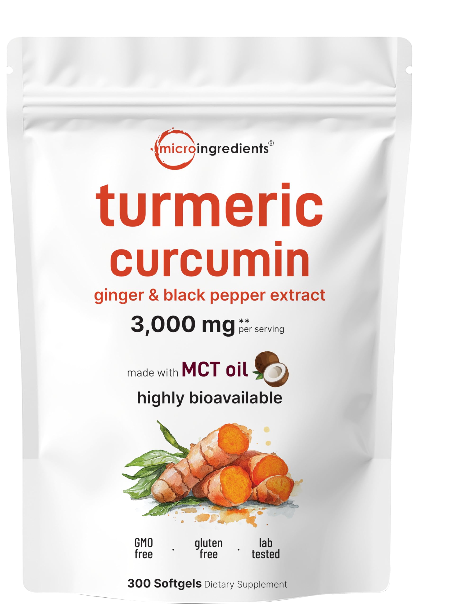 Micro Ingredients Turmeric Curcumin bottle with 300 softgels for daily dietary support.