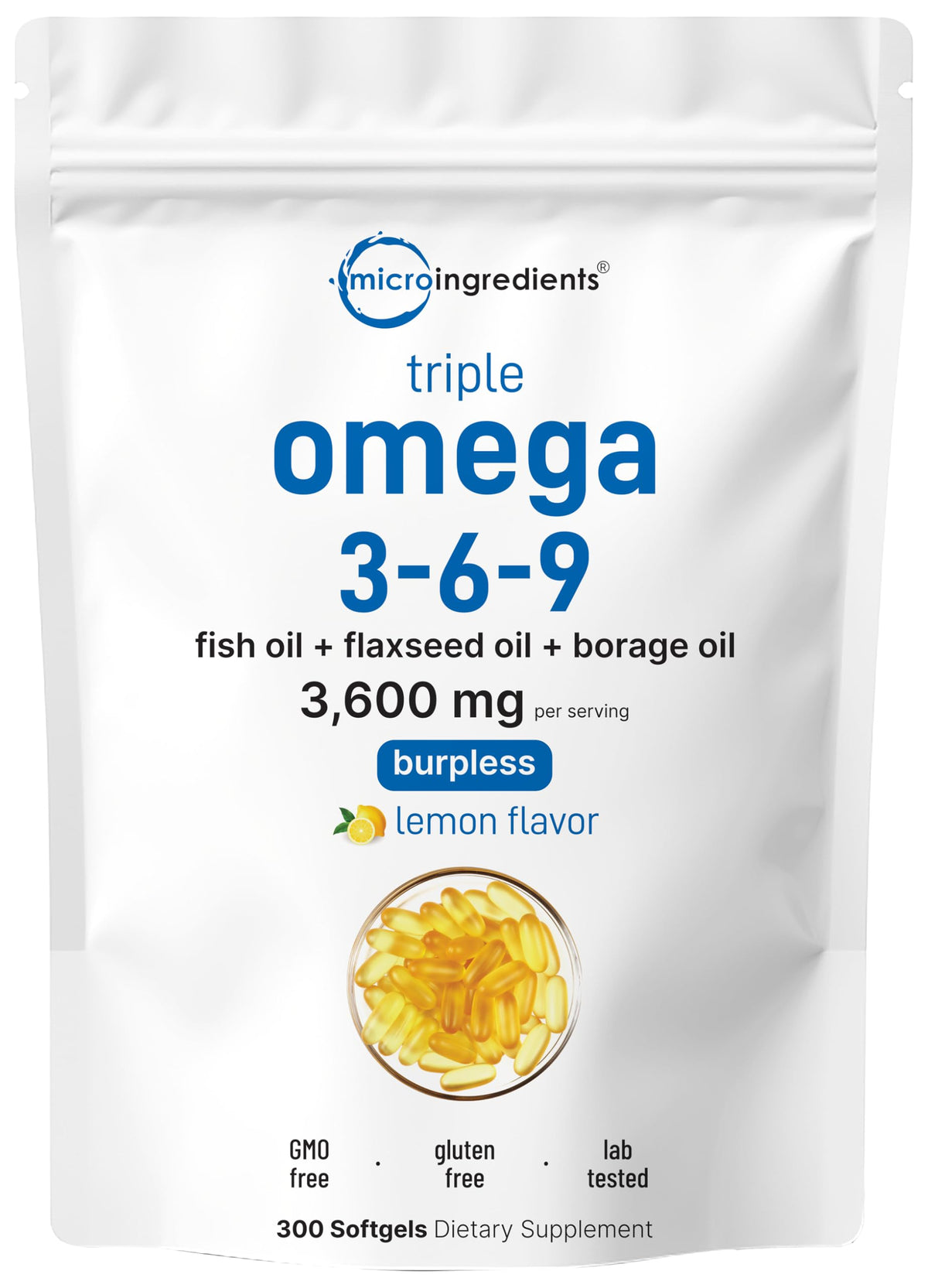 Micro Ingredients Ultra Omega 3-6-9 lemon bottle for daily omega intake