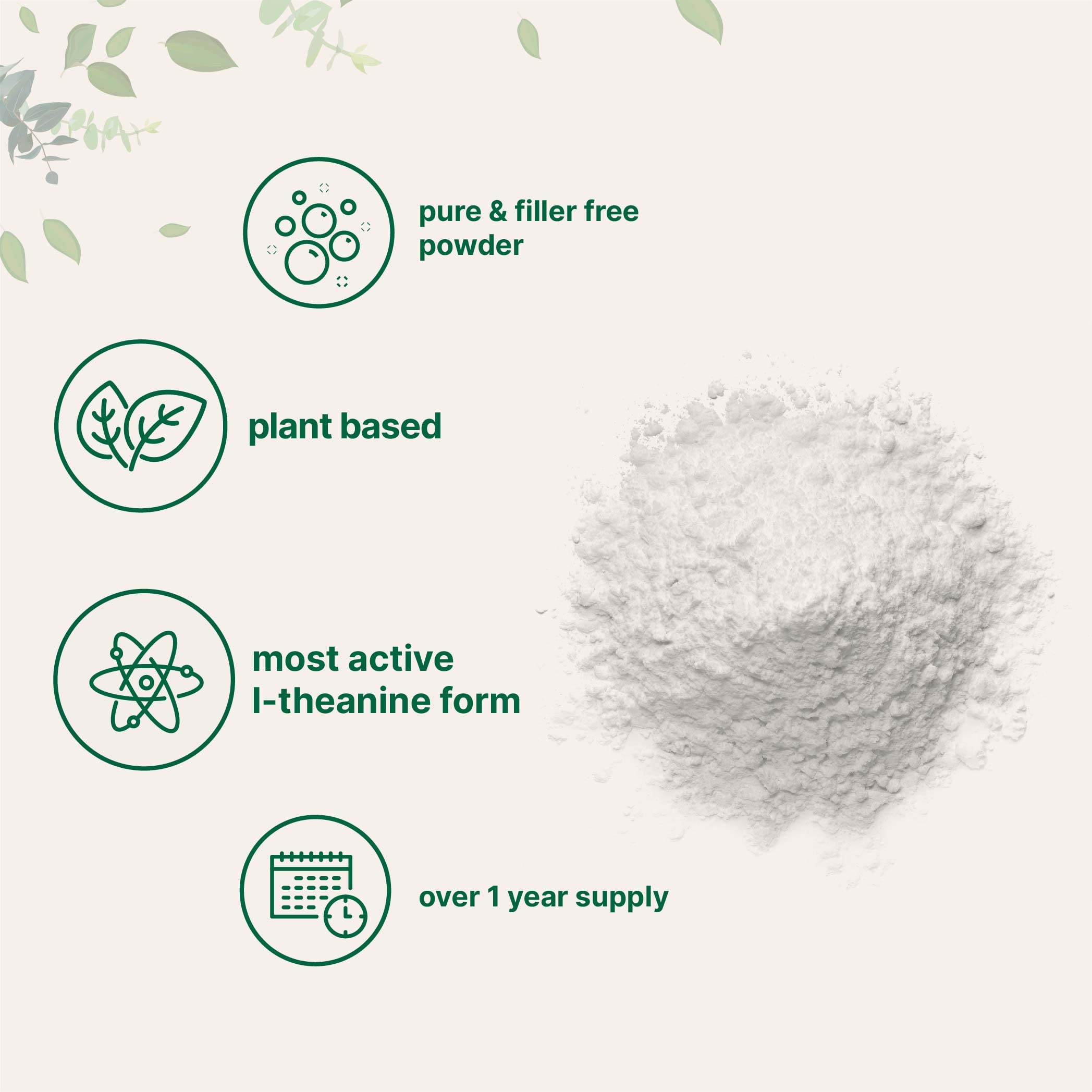 Micro Ingredients L-Theanine powder in jar shows no GMOs