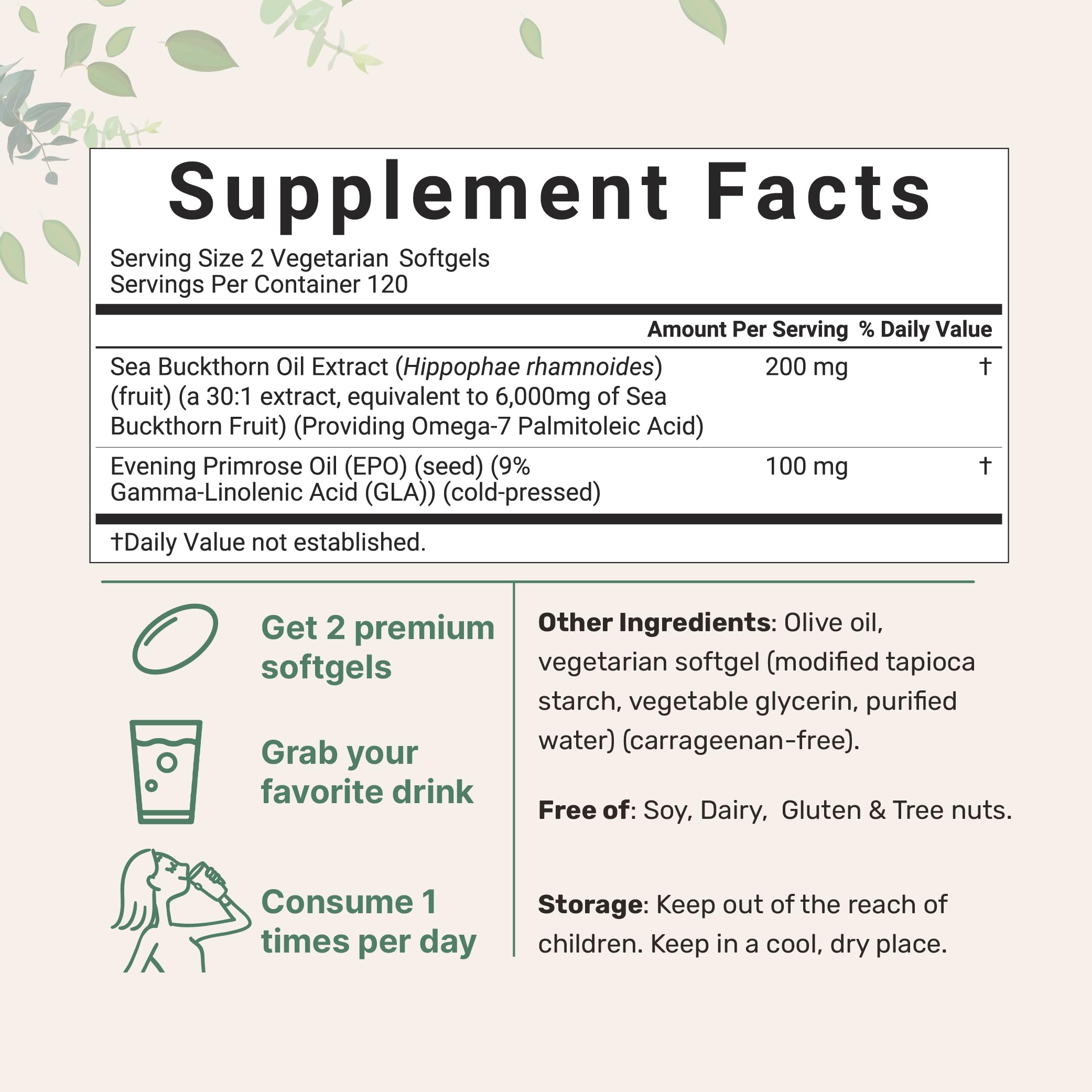 Micro Ingredients vegan omega-7 sea buckthorn oil softgels pack for easy daily use