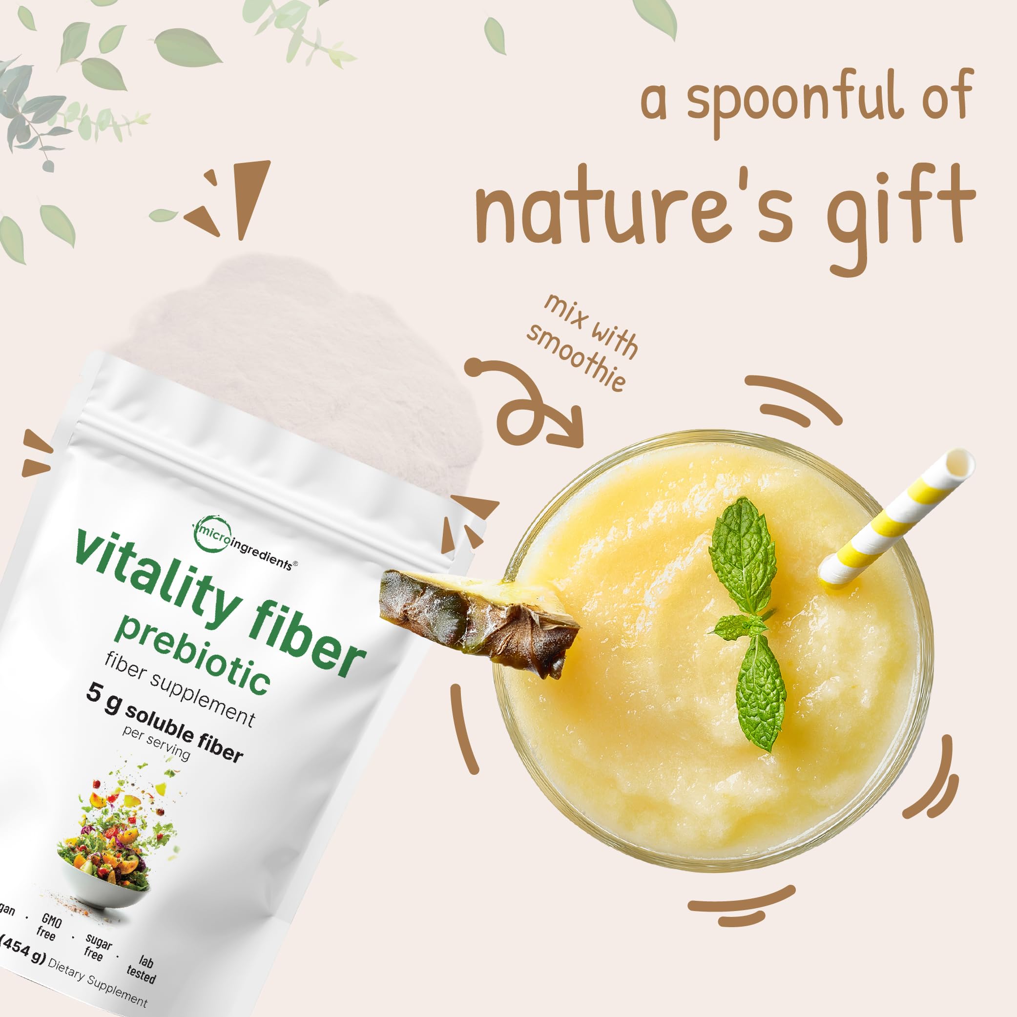 1 lb Vitality Fiber pouch front showing 90 servings for daily use