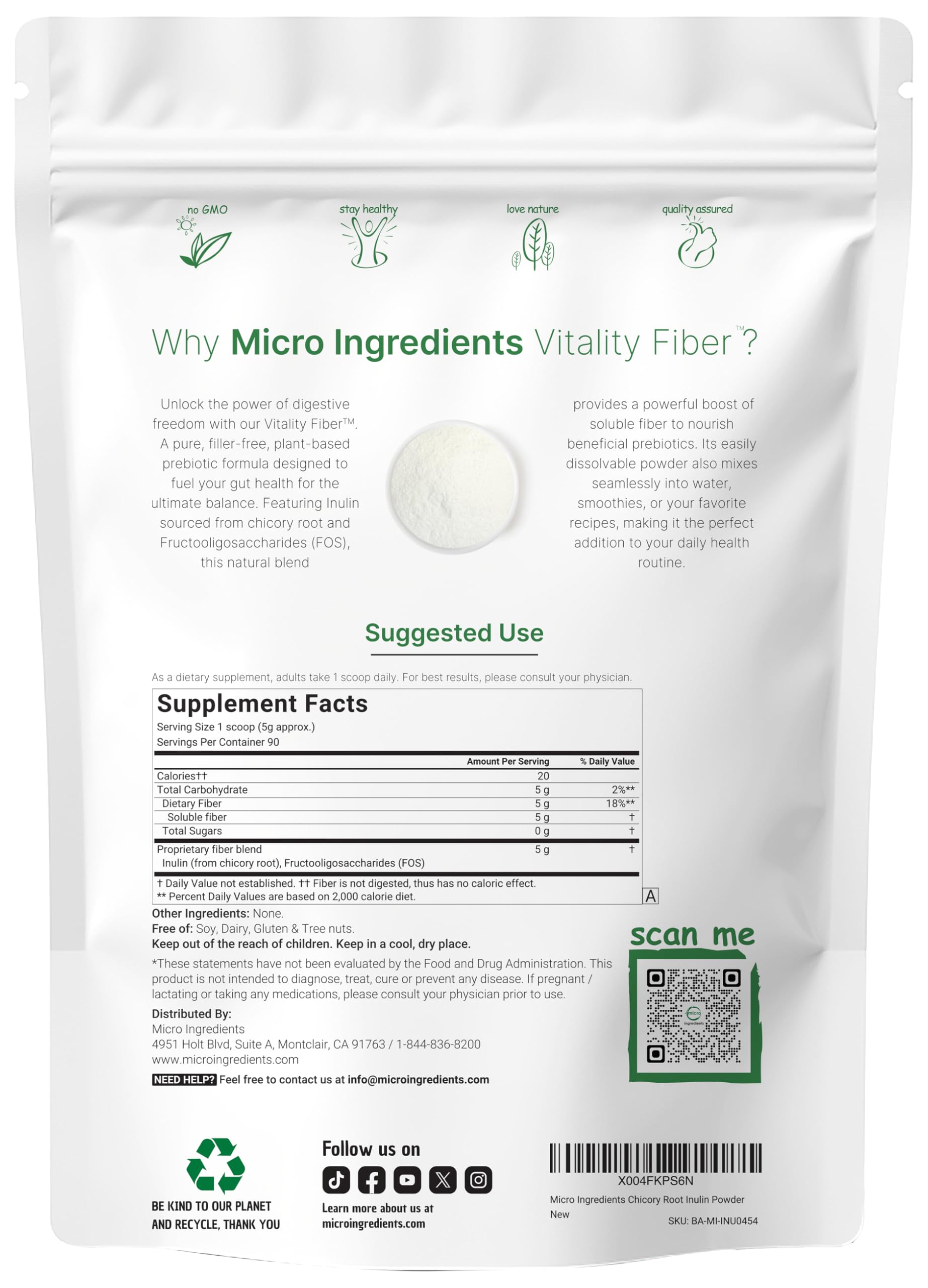 Vitality Fiber scoop included for precise, convenient servings