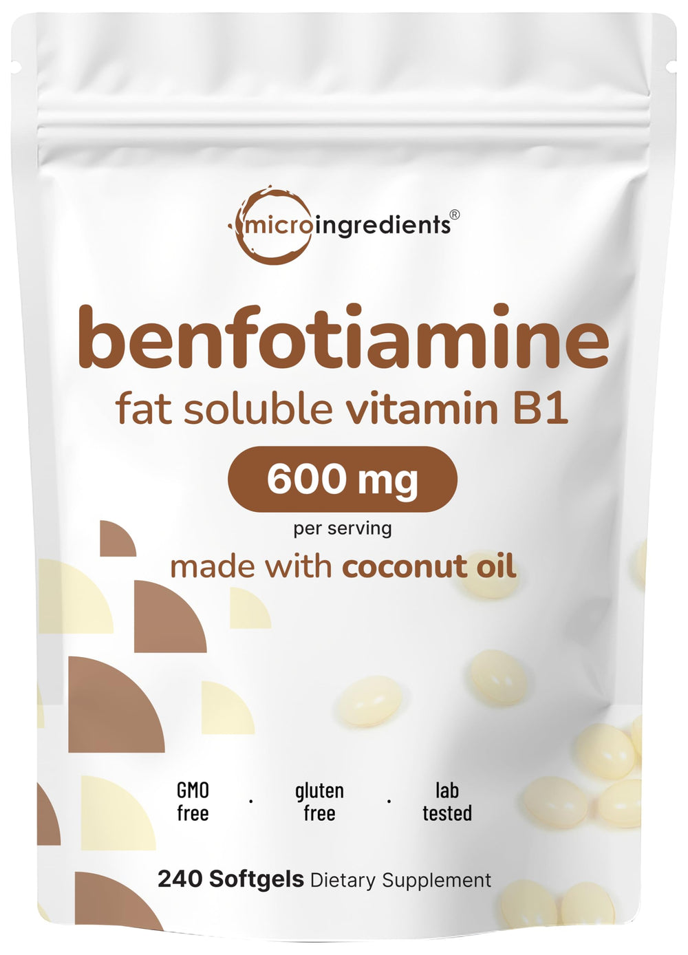 Micro Ingredients Vitamin B1 Benfotiamine softgels bottle for easy daily supplementation