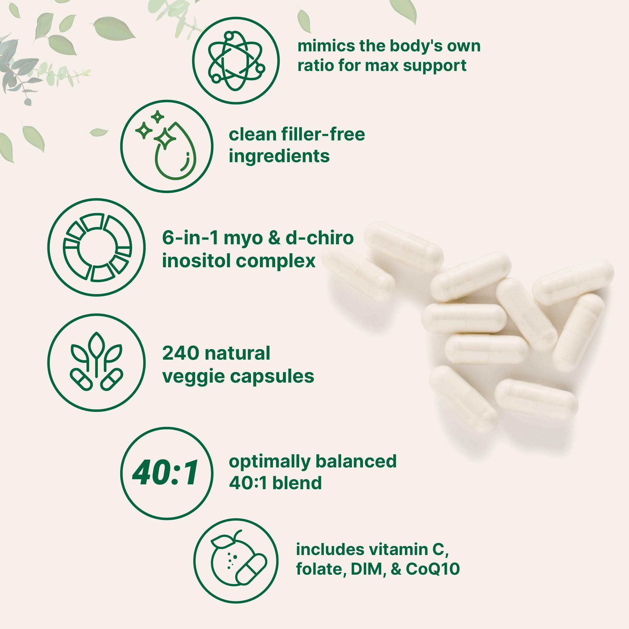 Label closeup shows 40:1 ratio and active ingredients like DIM and CoQ10.