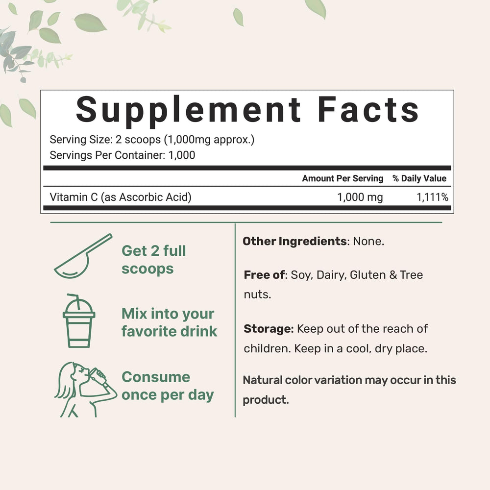 Micro Ingredients Vitamin C powder scoop in bowl for easy daily mixing.