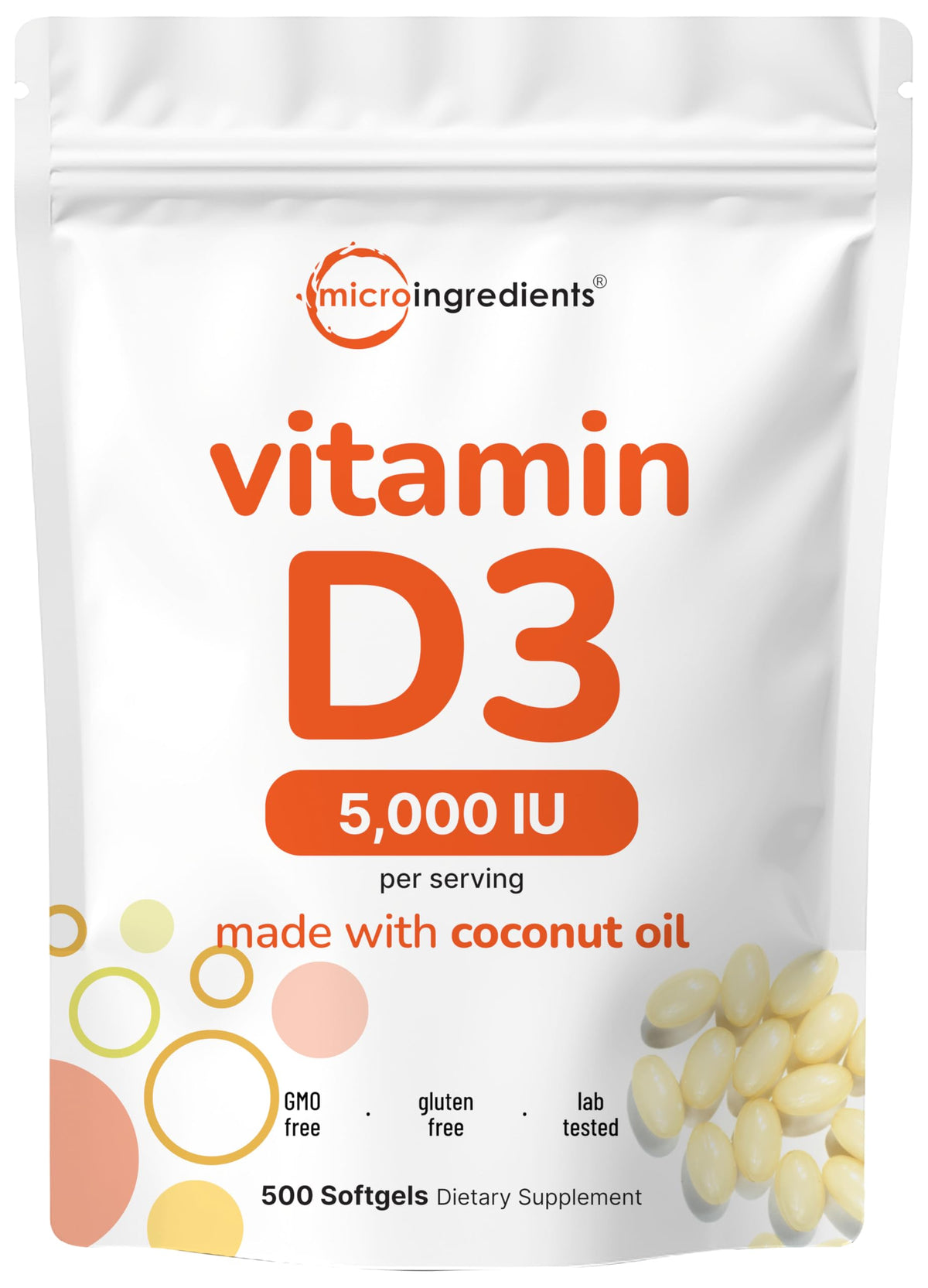 Micro Ingredients Vitamin D3 bottle front highlights 5000 IU for bone and immune support