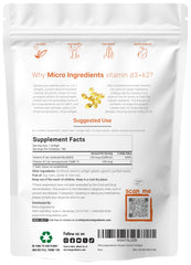 Micro Ingredients Vitamin D3 + K2 bottle back label with ingredients and warnings