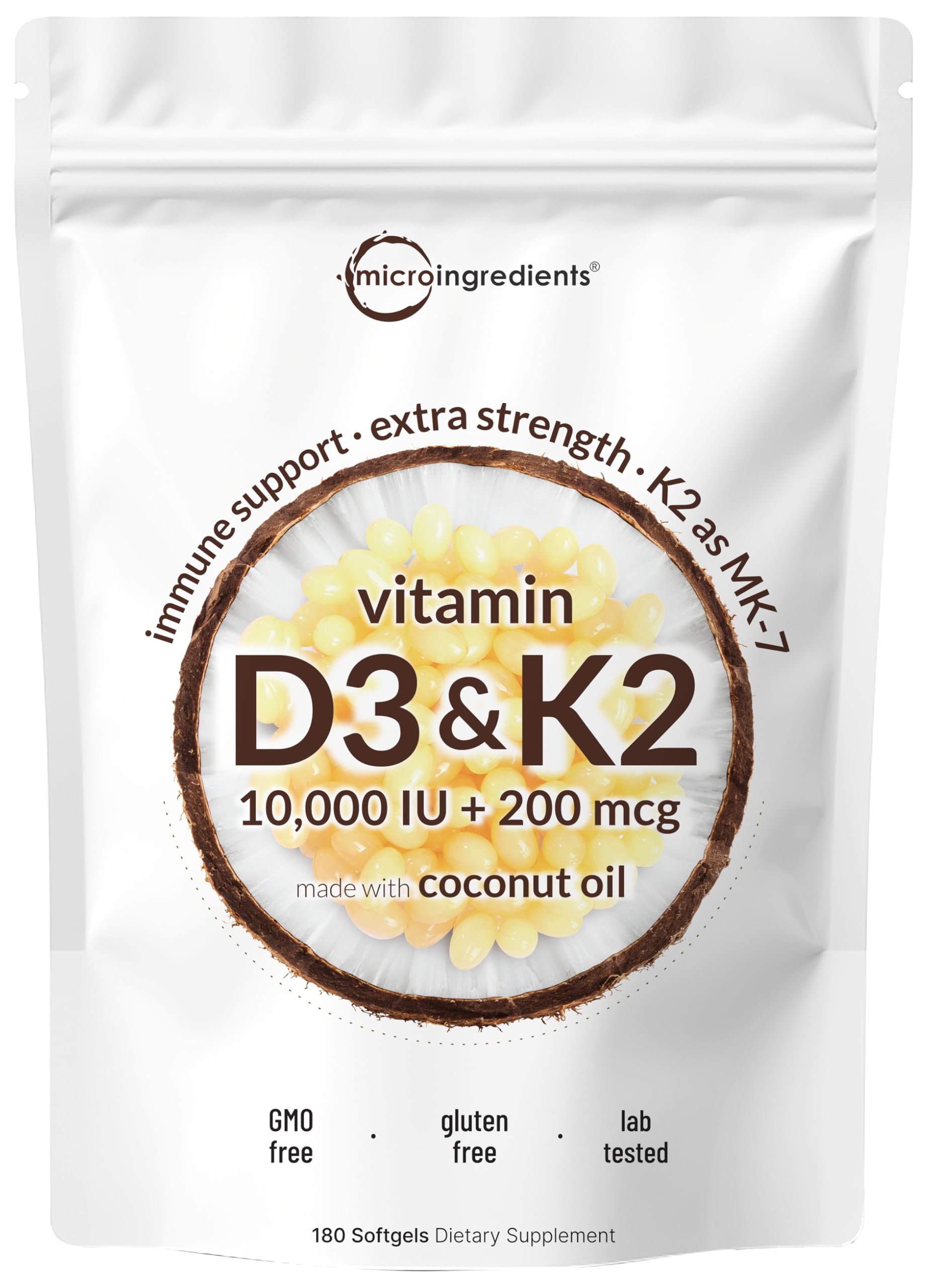 Micro Ingredients vitamin D3 + K2 bottle front with clear label