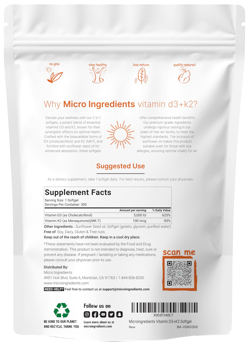 Micro Ingredients Vitamin D3 K2 capsules closeup with golden softgels for daily support