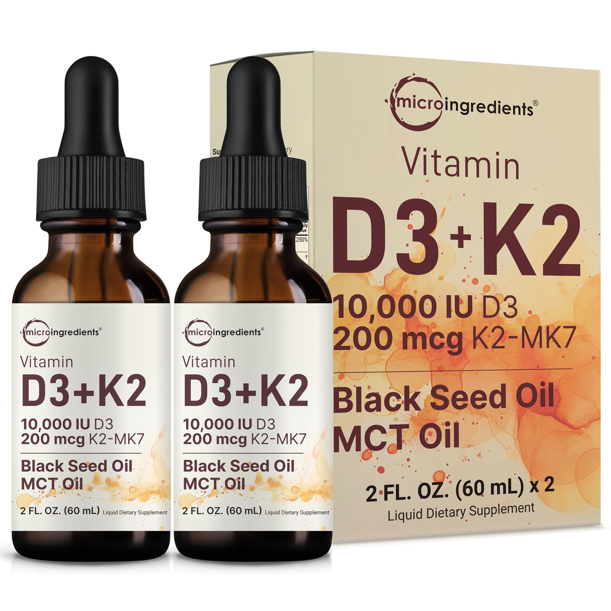 Micro Ingredients Vitamin D3 + K2 drops bottle front for daily bone and immune support