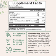 Micro Ingredients Vitamin D3 K2 Gummies ingredient panel shows non-GMO and gluten-free formula