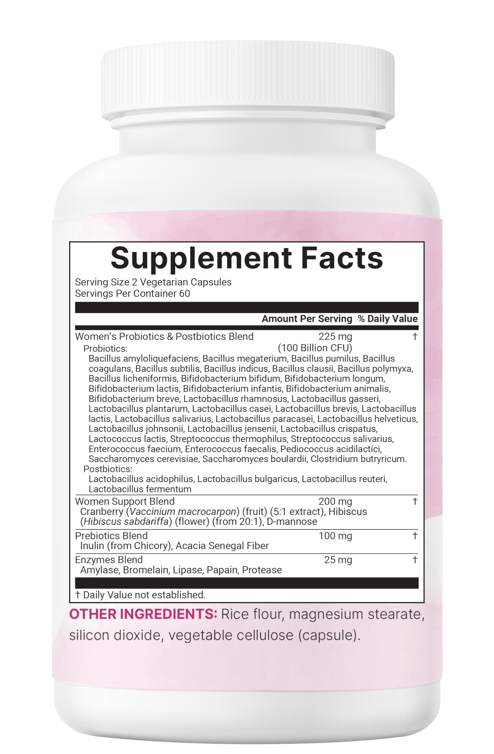 Veggie capsules containing prebiotics and enzymes for digestion comfort.