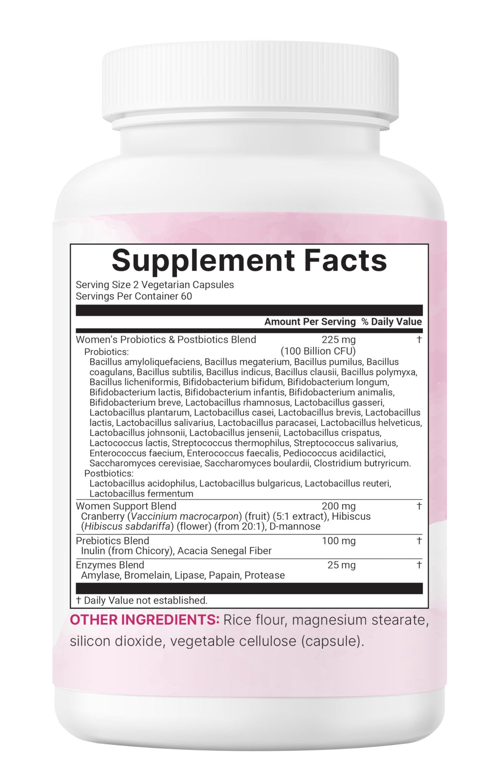 Veggie capsules containing prebiotics and enzymes for digestion comfort.