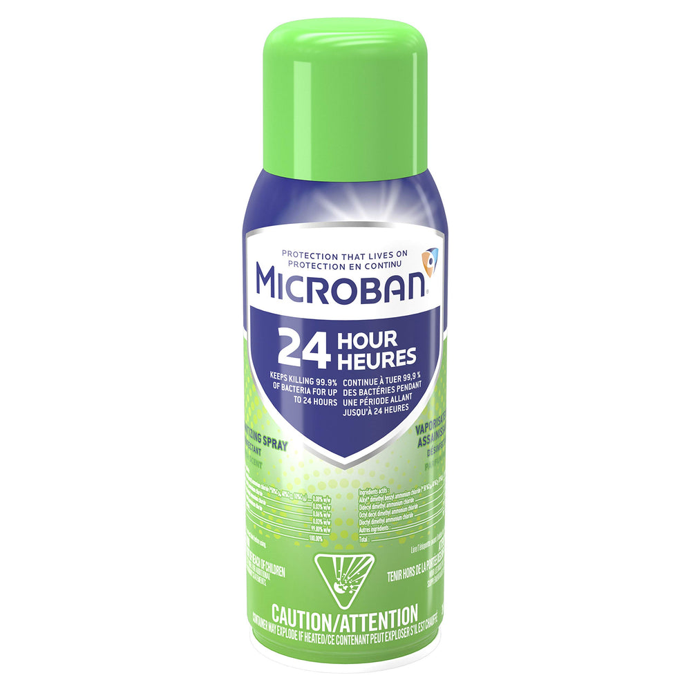 Microban 24 Hour Sanitizing Spray bottle ready for quick surface disinfection