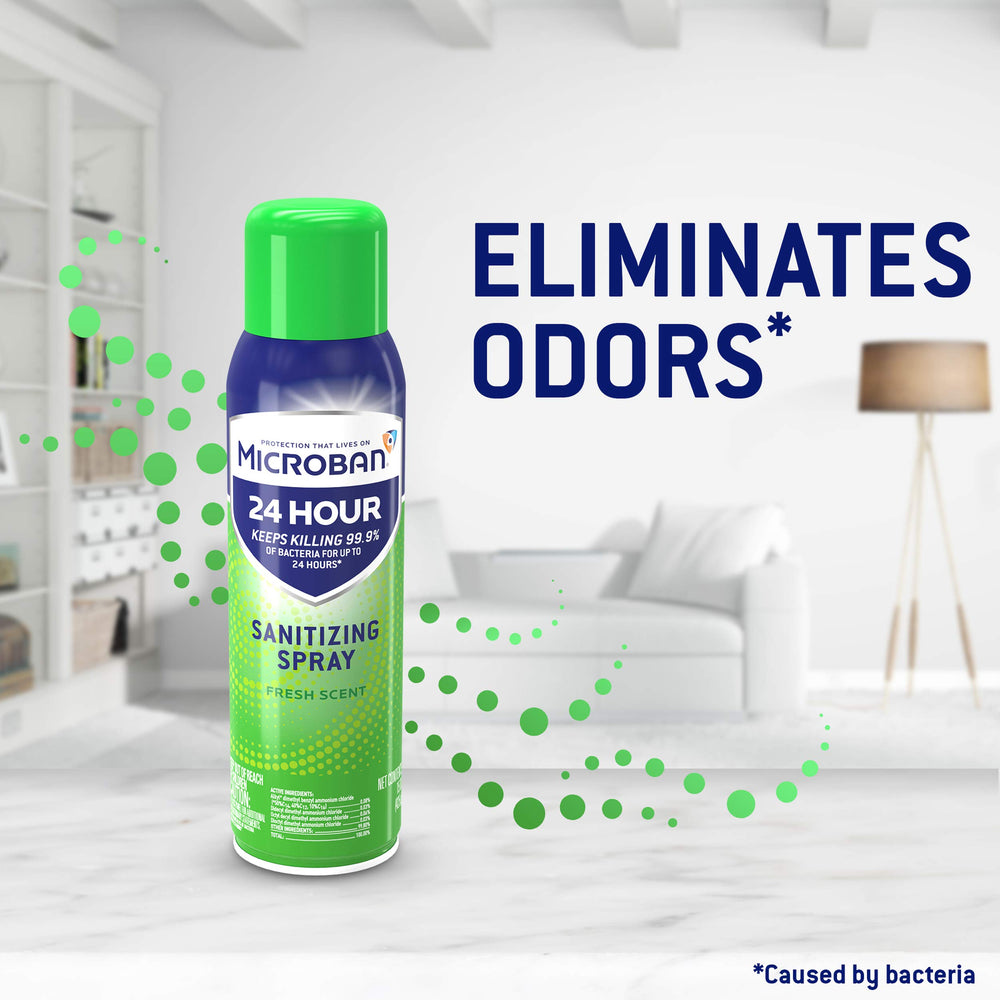Microban 24 Hour Sanitizing Spray on kitchen counter for hygienic meals