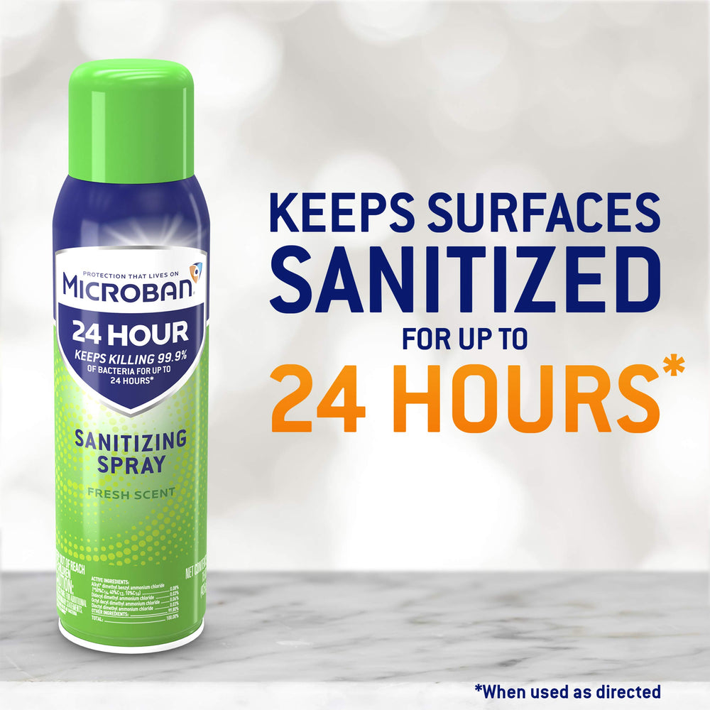 Microban 24 Hour Sanitizing Spray on stroller fabric keeps clean