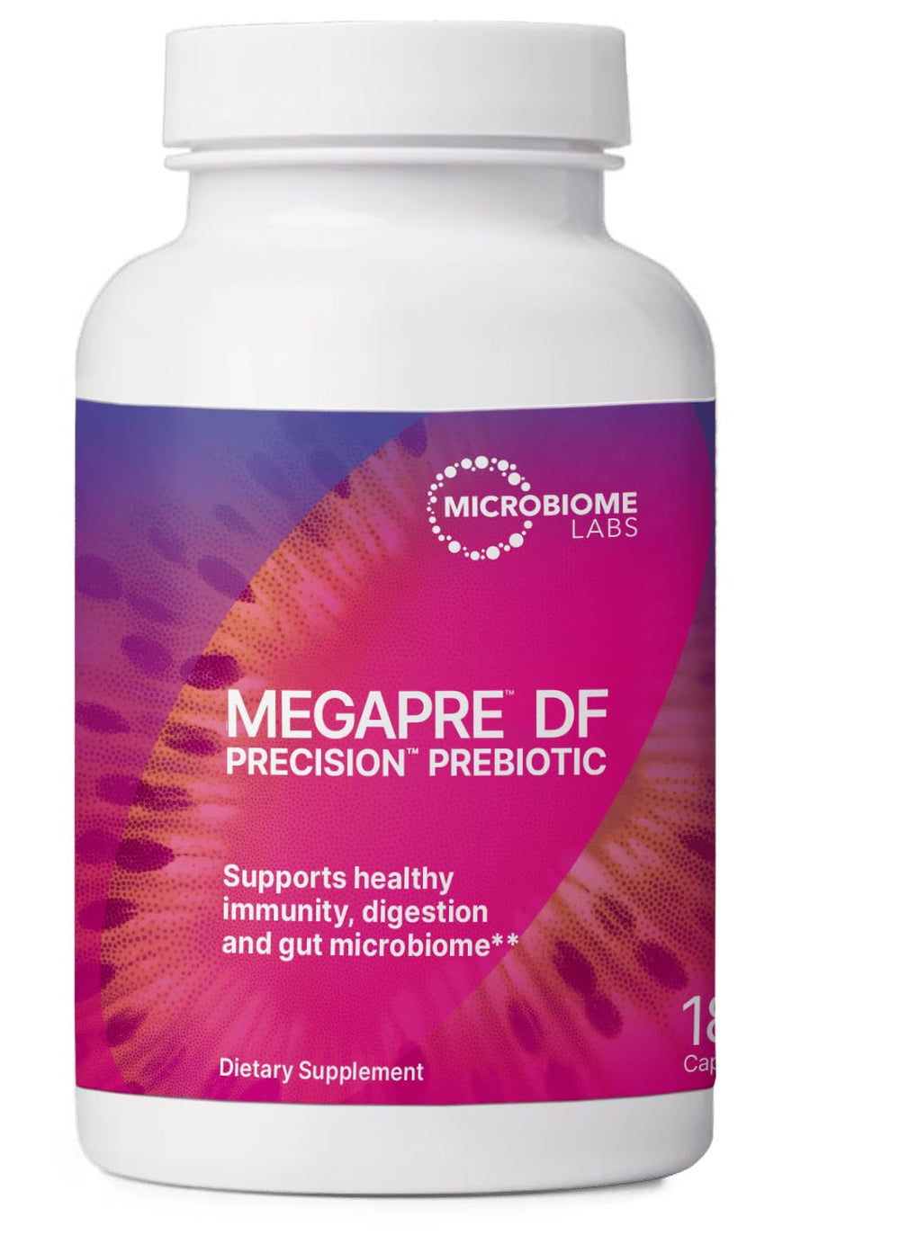 Microbiome Labs MegaPre DF bottle for dairy-free gut support.