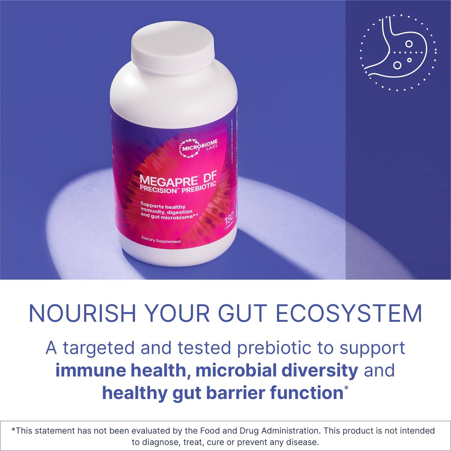 MegaPre DF powder tub ready for daily use and diverse gut balance.