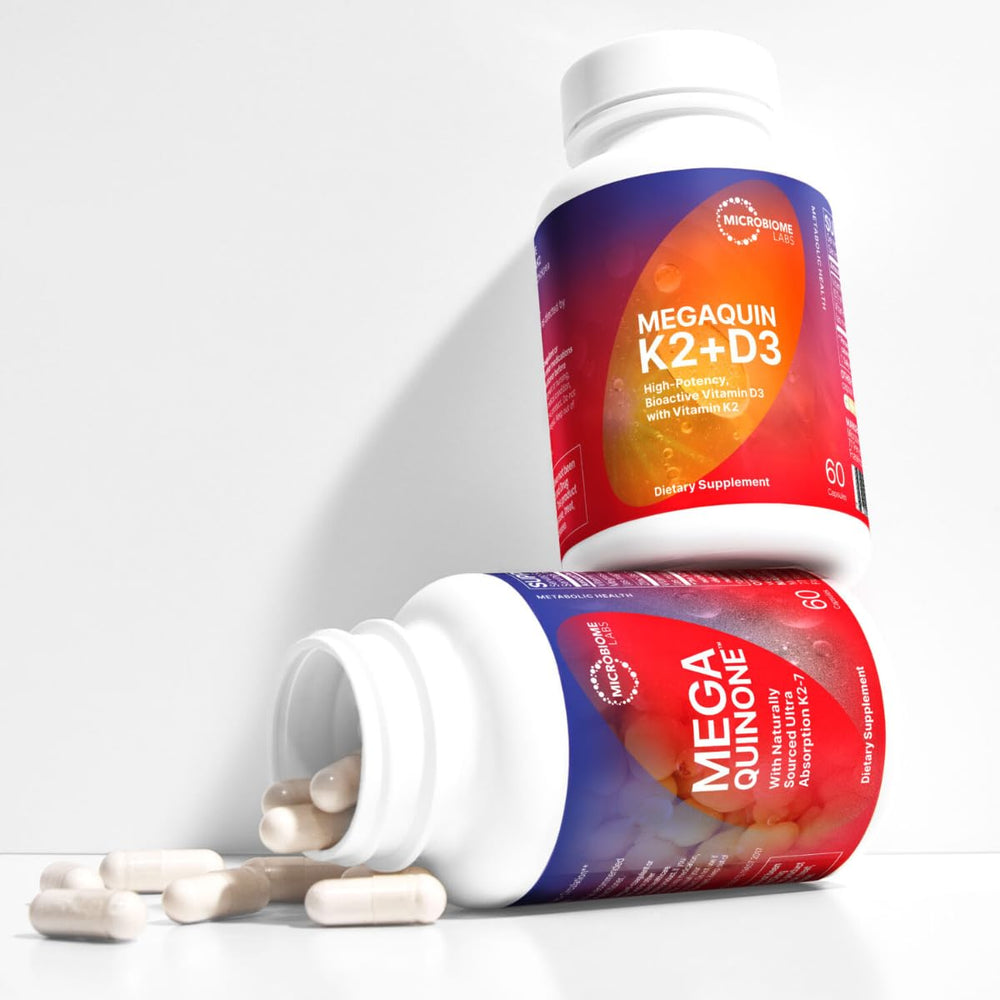 MegaQuin D3 K2 label highlighting natural fermentation MK-7 for bioavailability