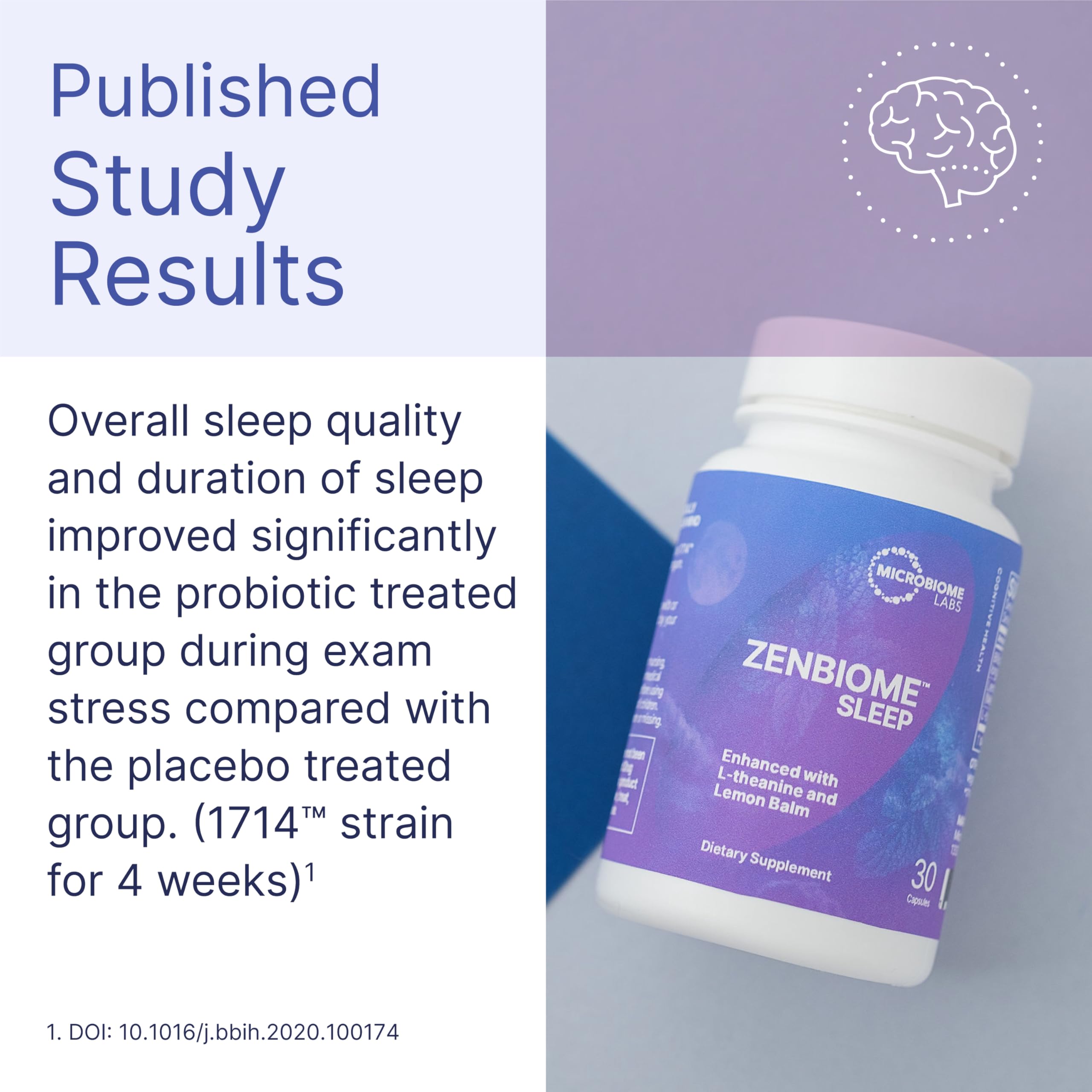 Microbiome Labs Zenbiome Sleep packaging interior view with dosage information.