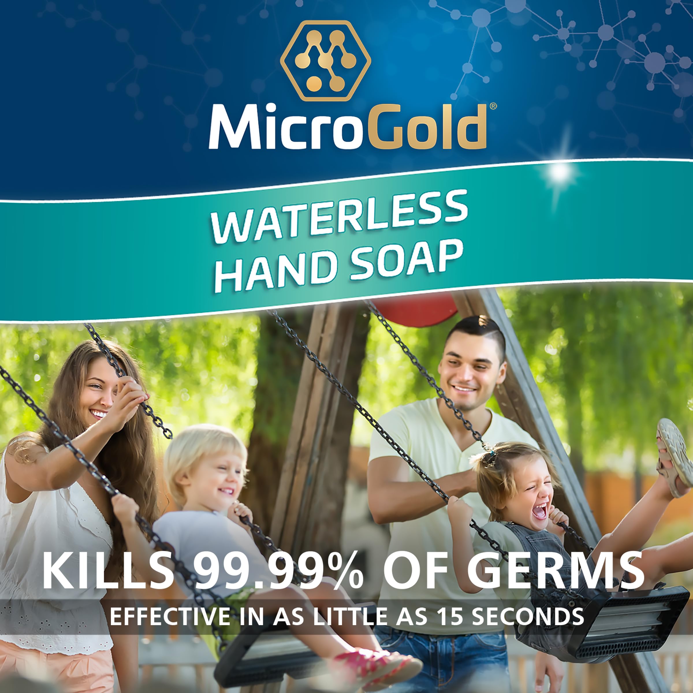 MicroGold non-drying formula illustration emphasizes smooth hands after use.
