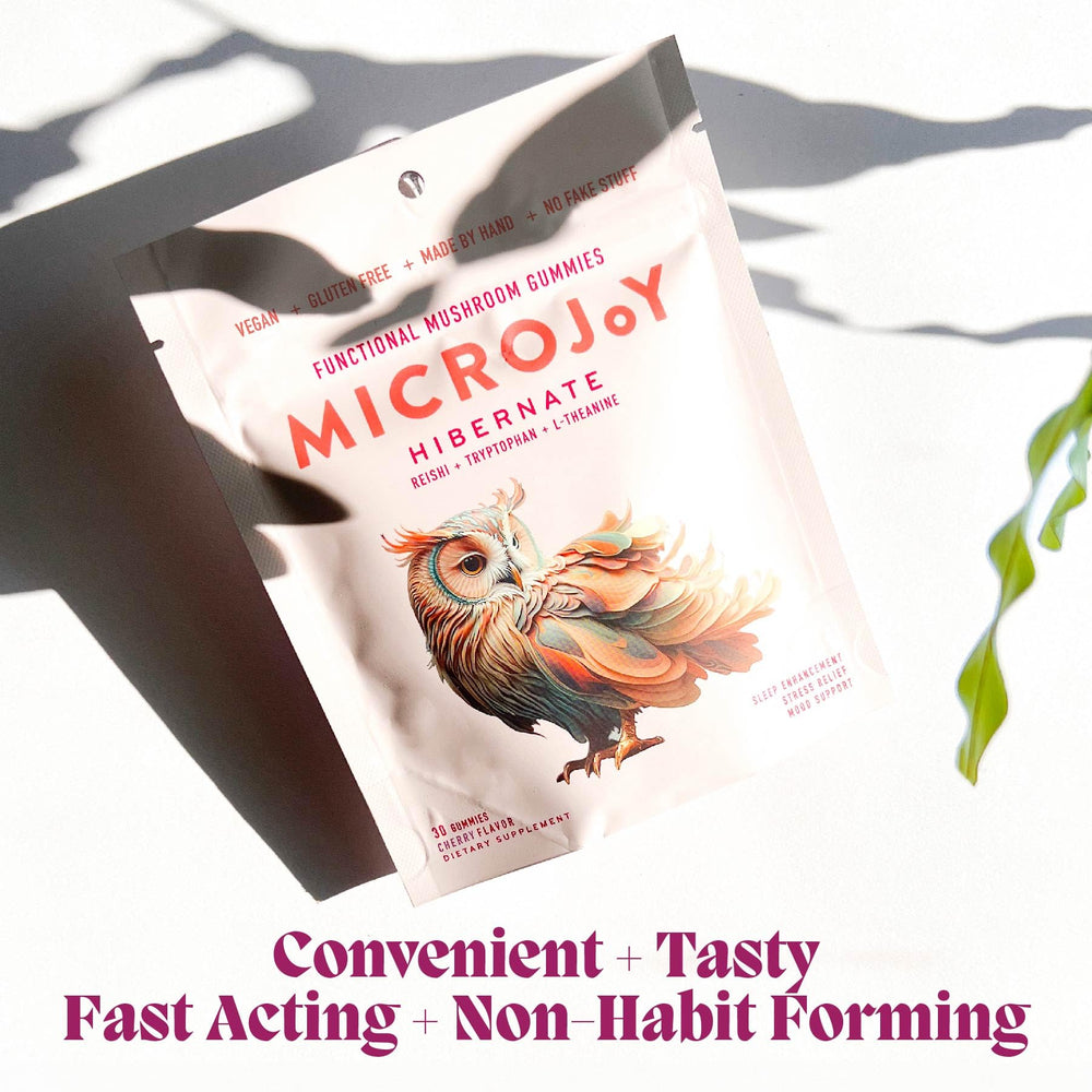 Eco-friendly pouch packaging of Microjoy Hibernate Gummies supports convenient nightly use.