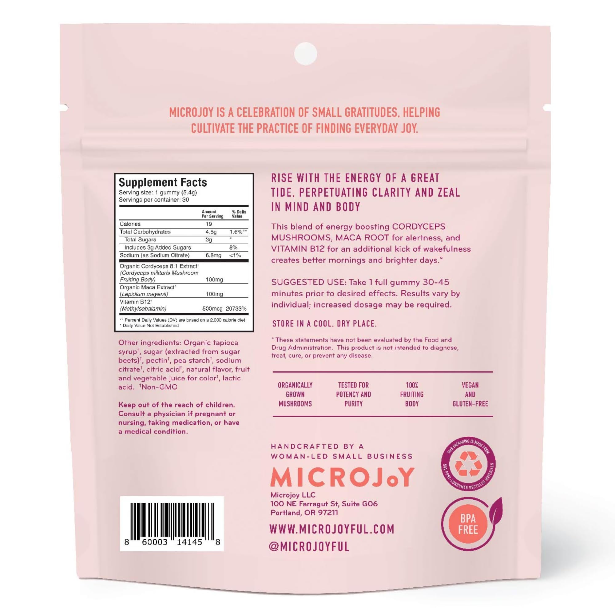 Berry flavor serving count display for Microjoy Motivate gummies