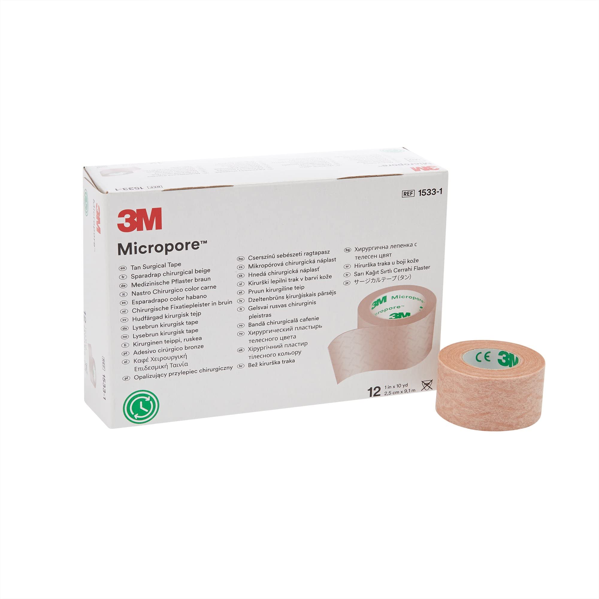Micropore surgical tape tan, 1in x 10yds, skin-friendly adhesion for secure dressings.