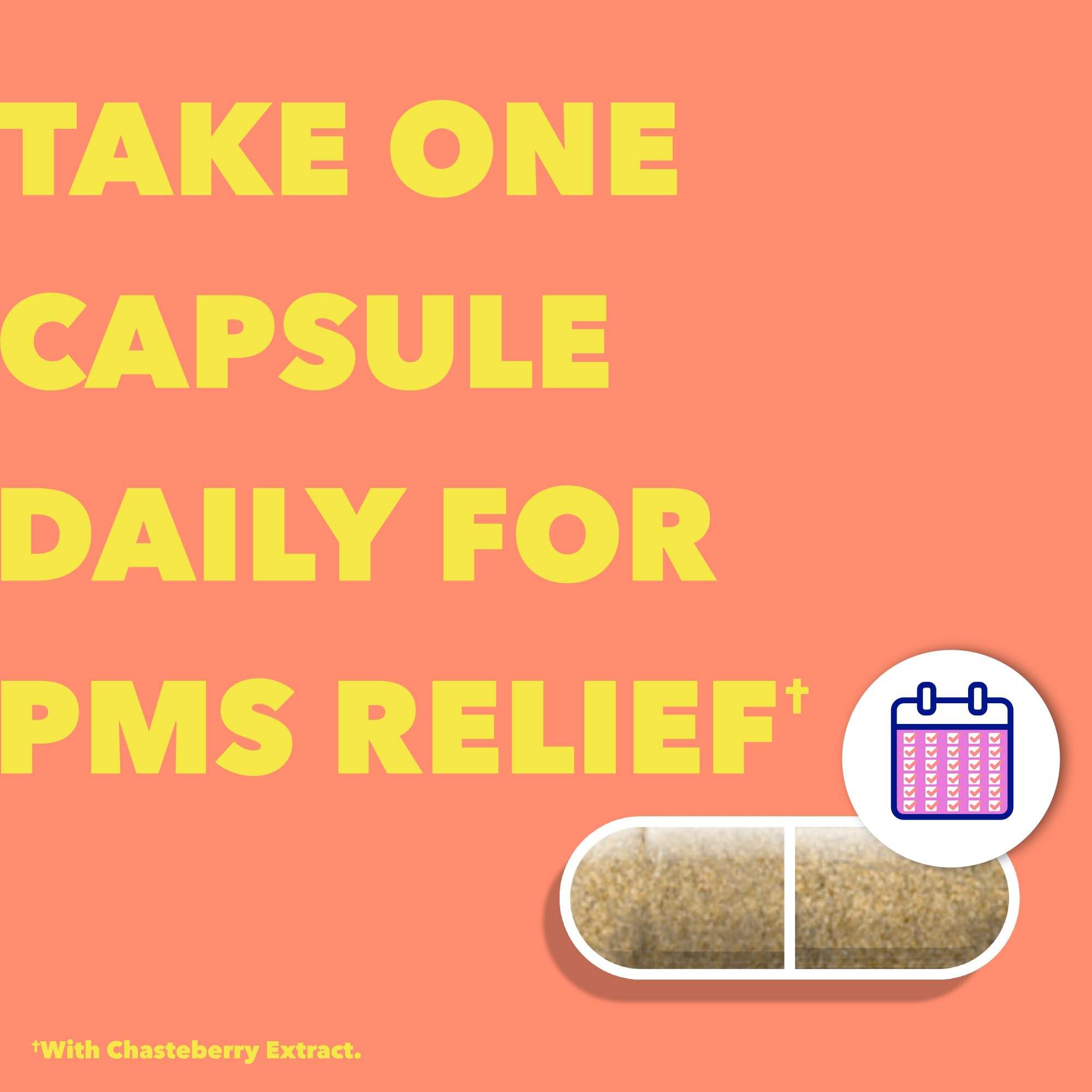 Midol Peace Out PMS dispensing bottle demonstrates easy daily intake.