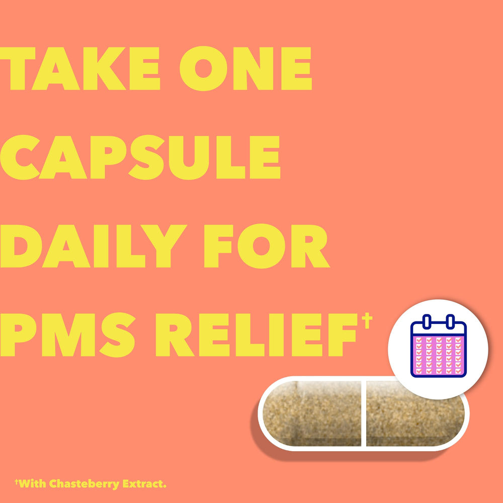 Midol Peace Out PMS dispensing bottle demonstrates easy daily intake.