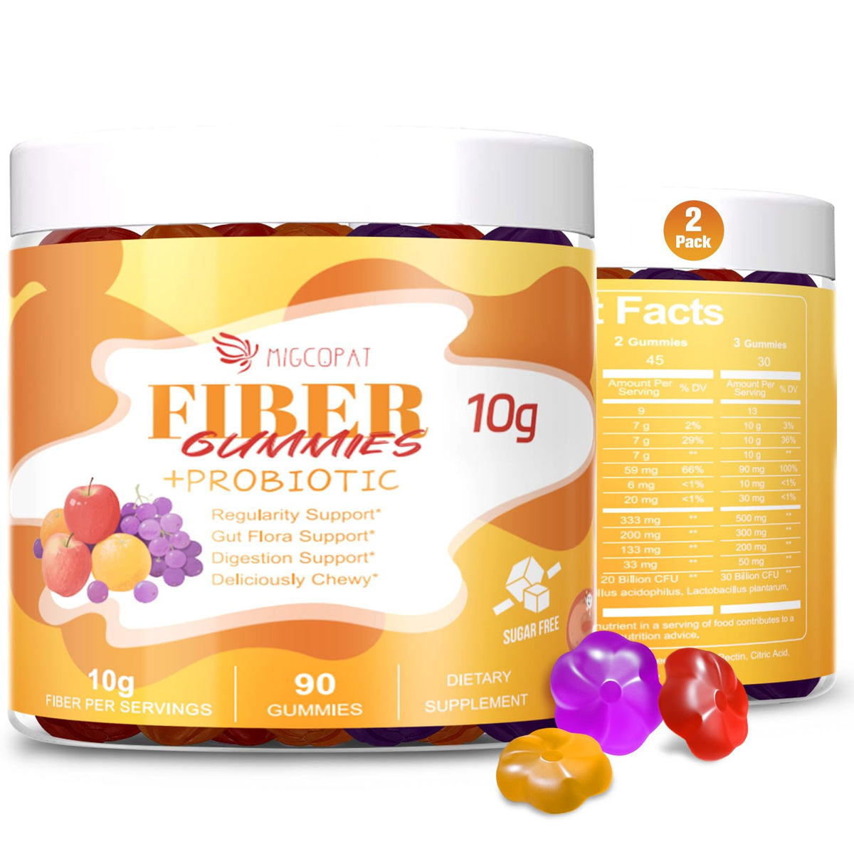 Migcopat 10G Fiber Gummies bottle front for easy daily fiber support