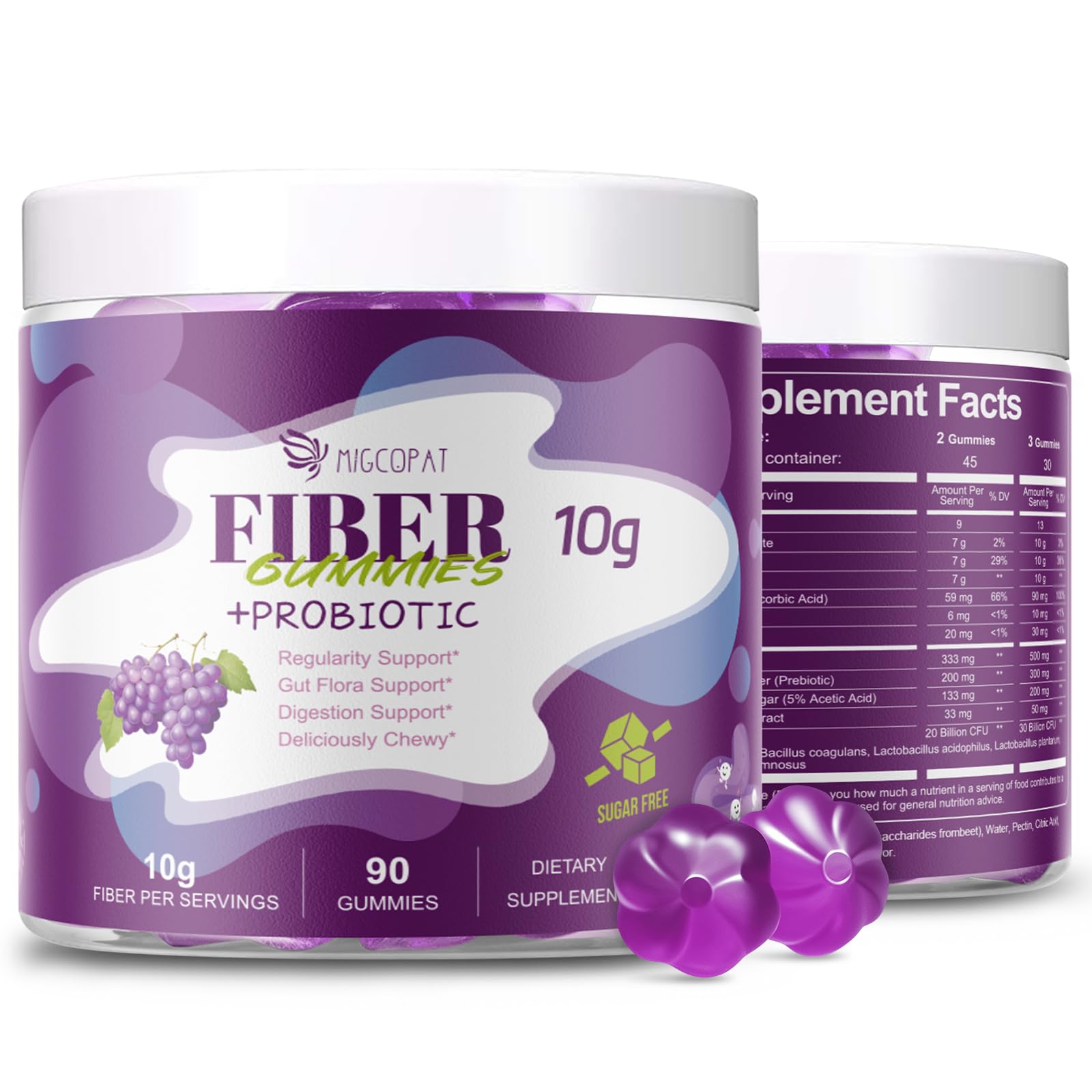 Migcopat 10G fiber gummies bottle for convenient daily fiber support.