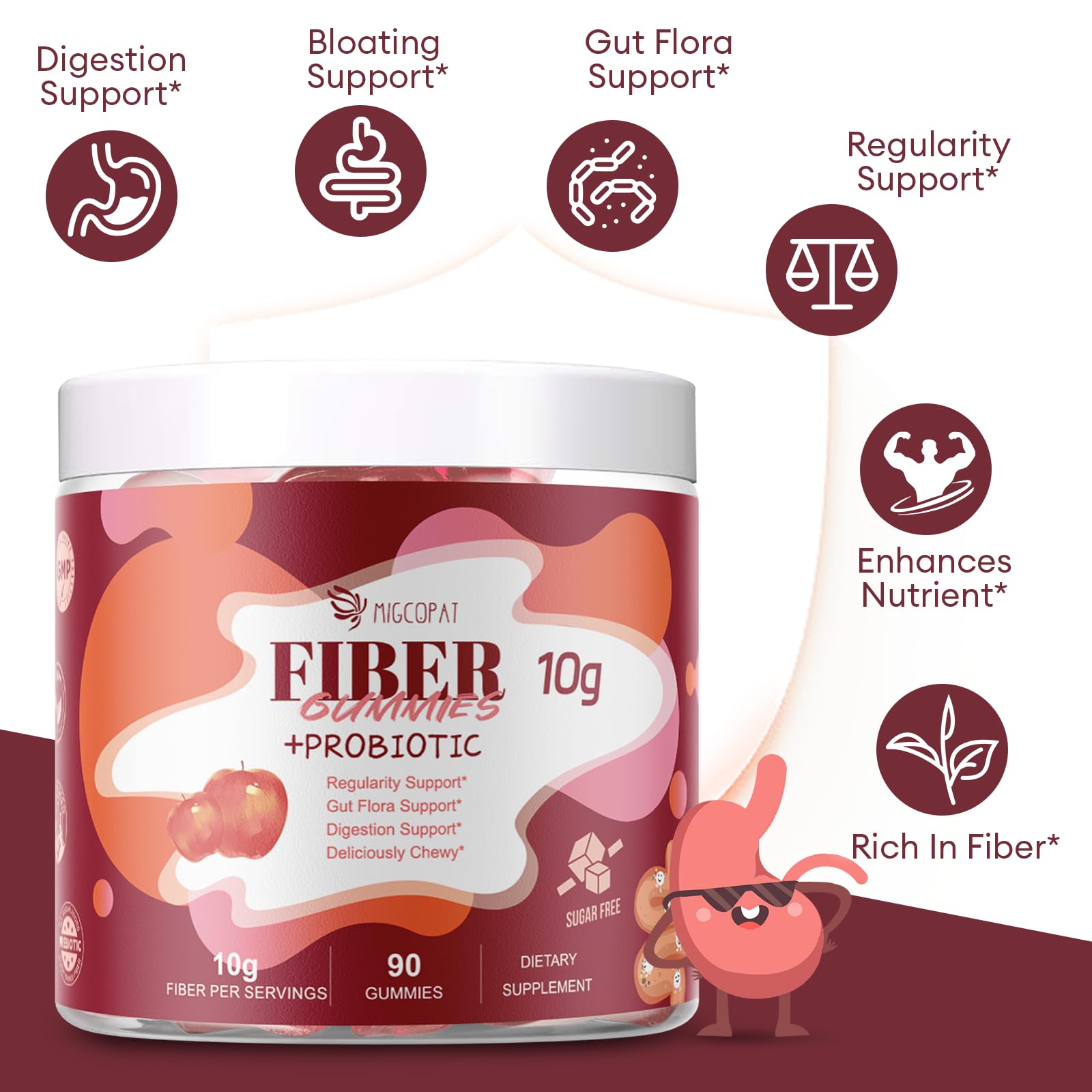 Apple cider vinegar ingredient visual in Migcopat gummies supporting digestion.