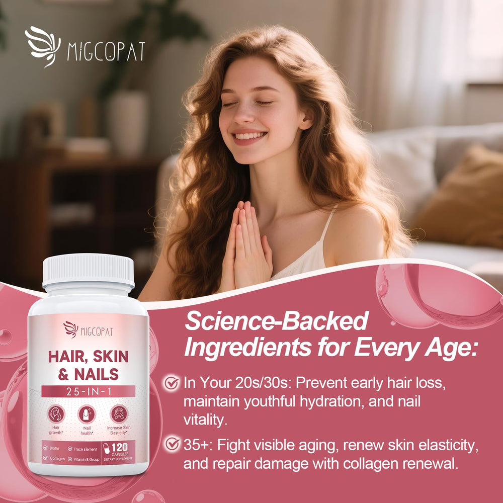 Migcopat biotin emphasizes high potency support for hair and nails.