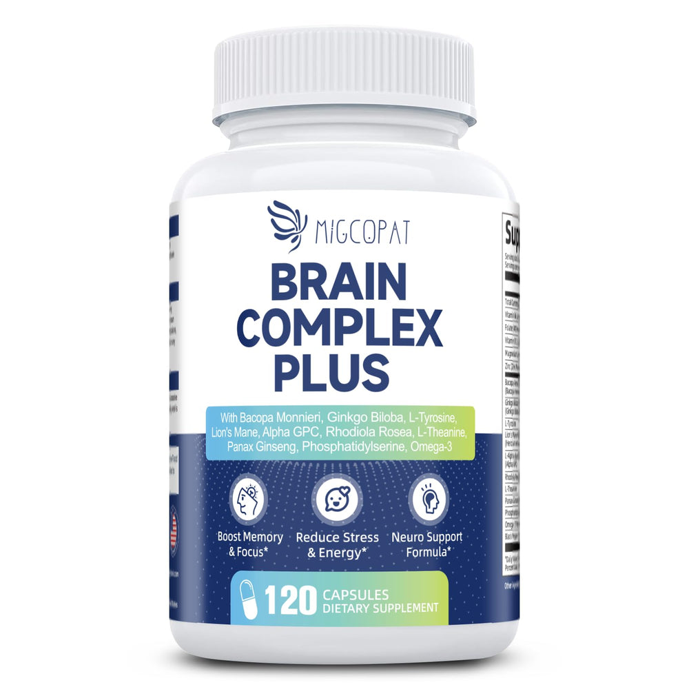 Migcopat bottle on a desk beside notes and coffee for morning focus.