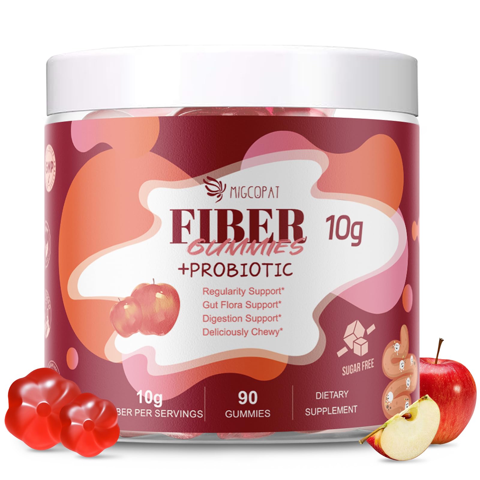 Migcopat fiber gummies in a bottle with apple flavor for easy daily fiber support.