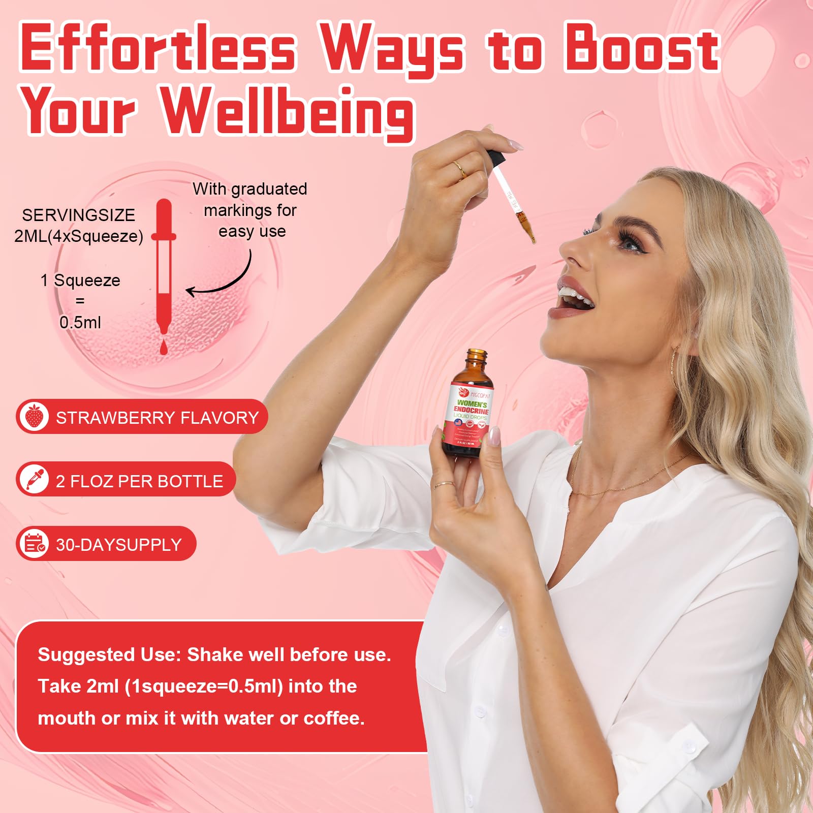 Migcopat ingredients closeup featuring DIM, myo-inositol, rhodiola and probiotics.