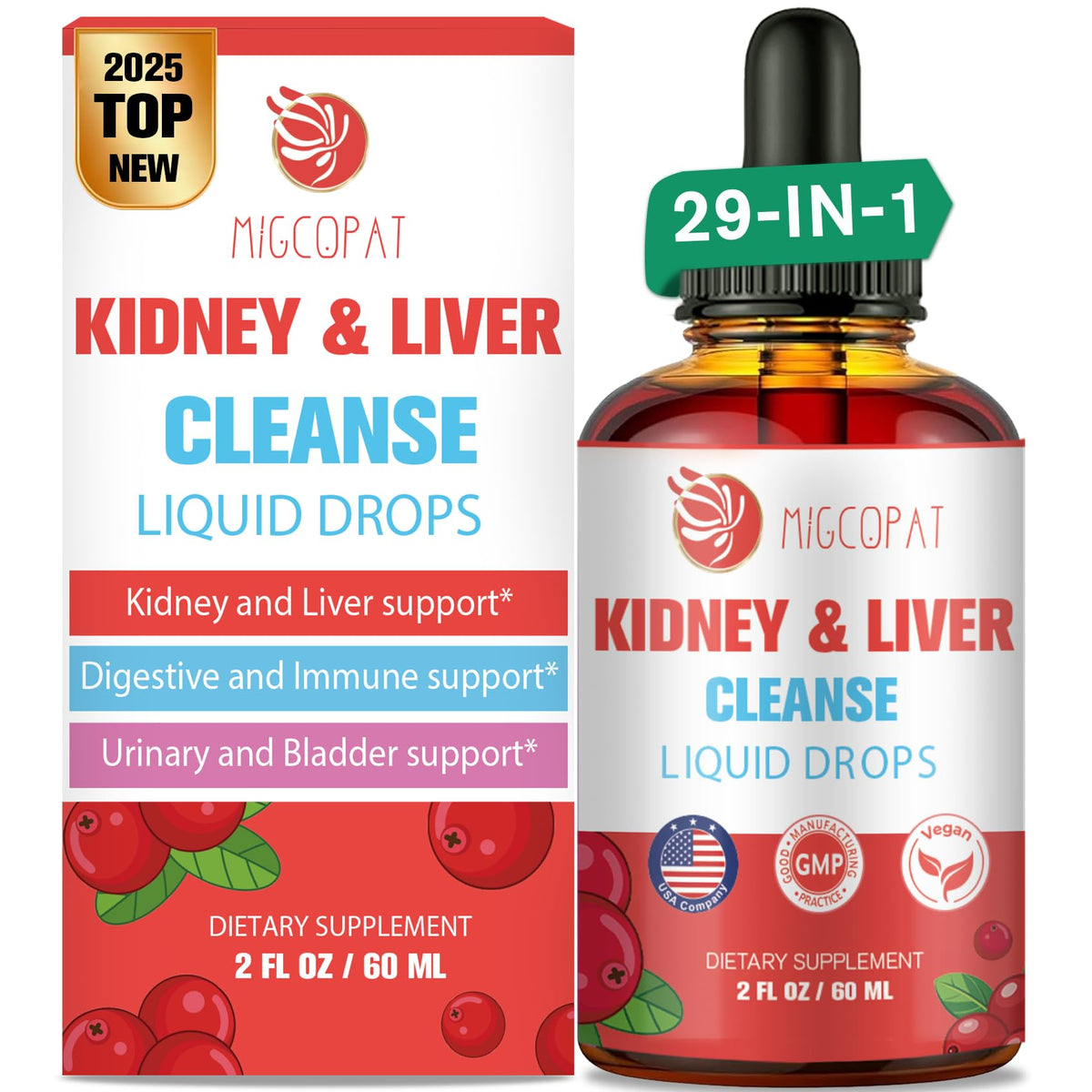 Migcopat kidney and liver cleanse drops bottle front for daily herbal support