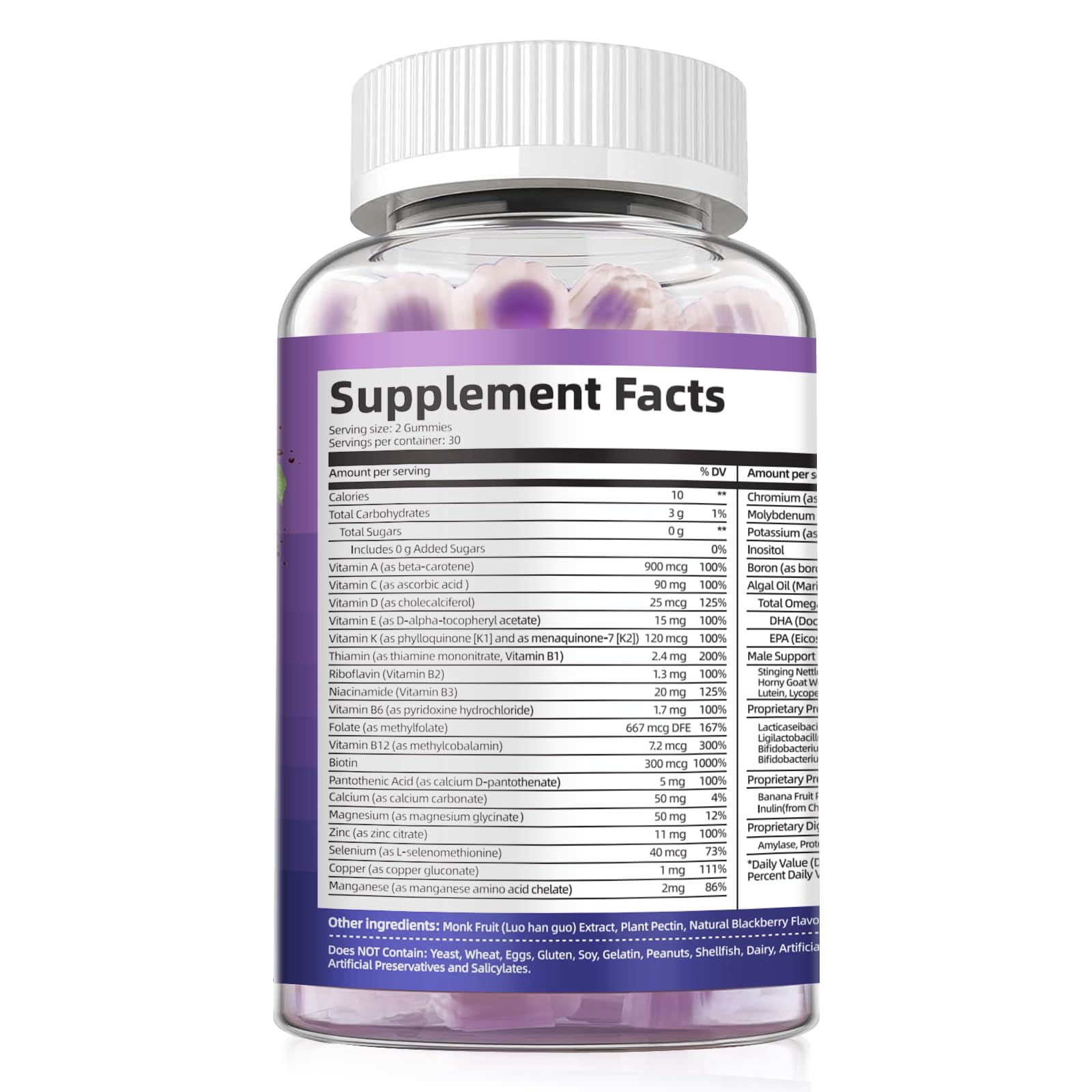 Migcopat bottle with glass demonstrates sugar-free blackberry gummies for on-the-go wellness