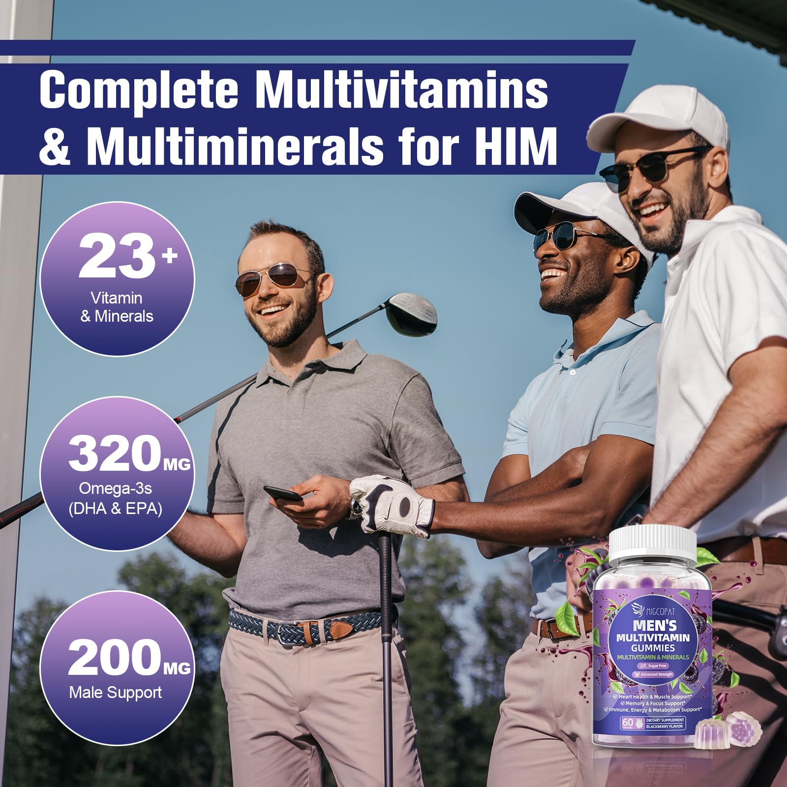 Migcopat omega-probiotics pack image conveys 320 mg omega-3 and 60B CFU
