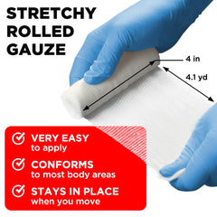Mighty-X rolled gauze provides hygienic protection during first aid.