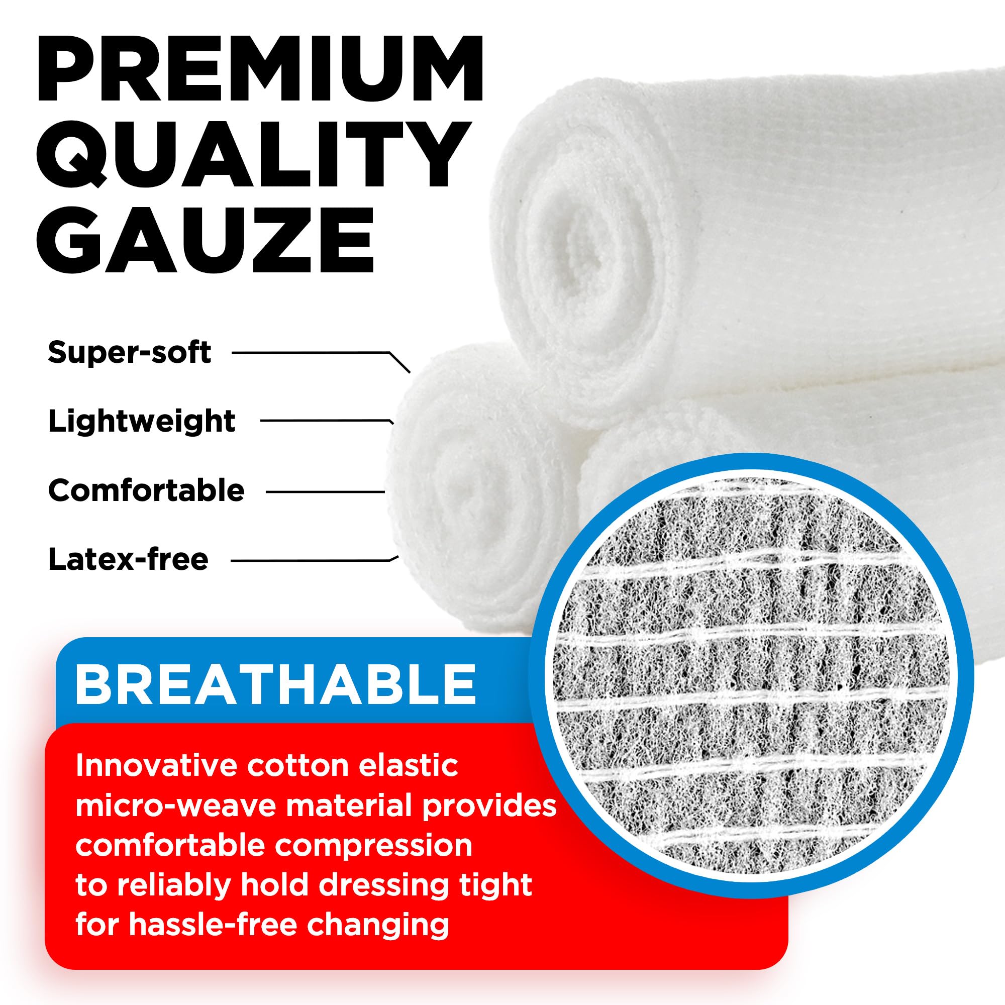 Mighty-X conforming stretch gauze wraps smoothly for easy dressing changes.