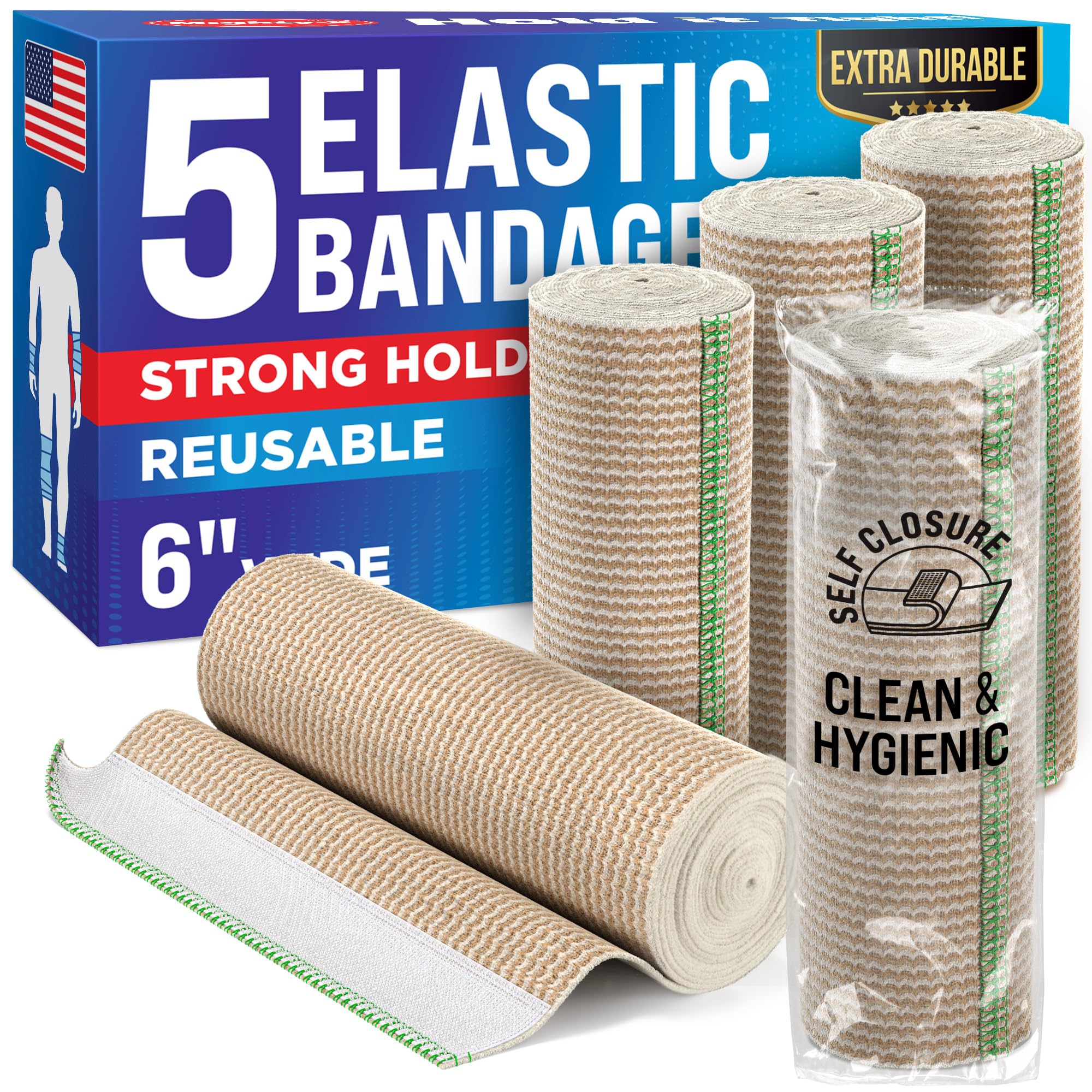 Mighty-X banda elástica 6 pulgadas con cierre Velcro para áreas grandes, sujeción estable.